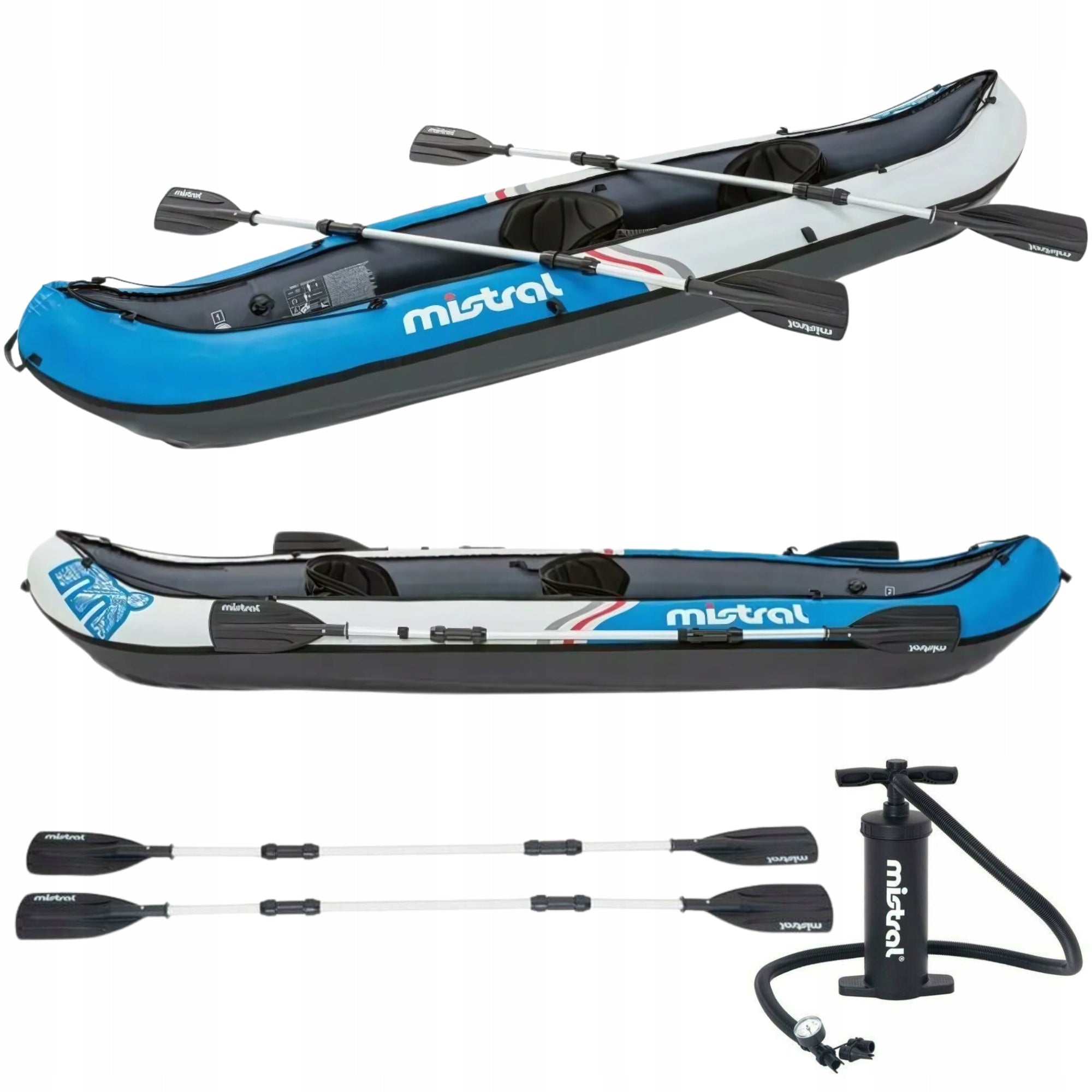 Double inflatable kayak pumped tourist + paddle pump MISTRAL