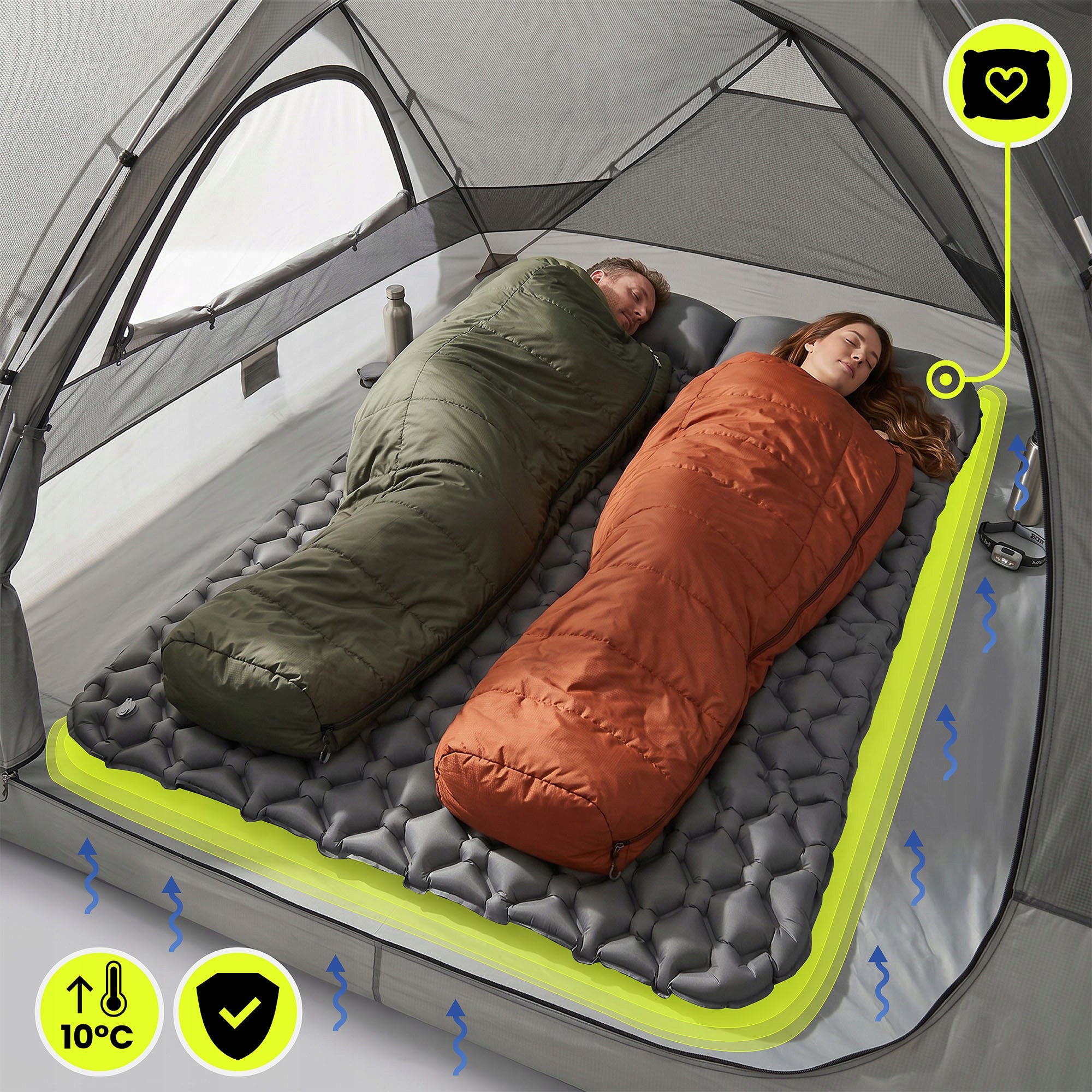 Double inflatable mattress 190x120 cm ultralight HyperMotion grey Manufacturer code HYP129 CAMPMATGREY2