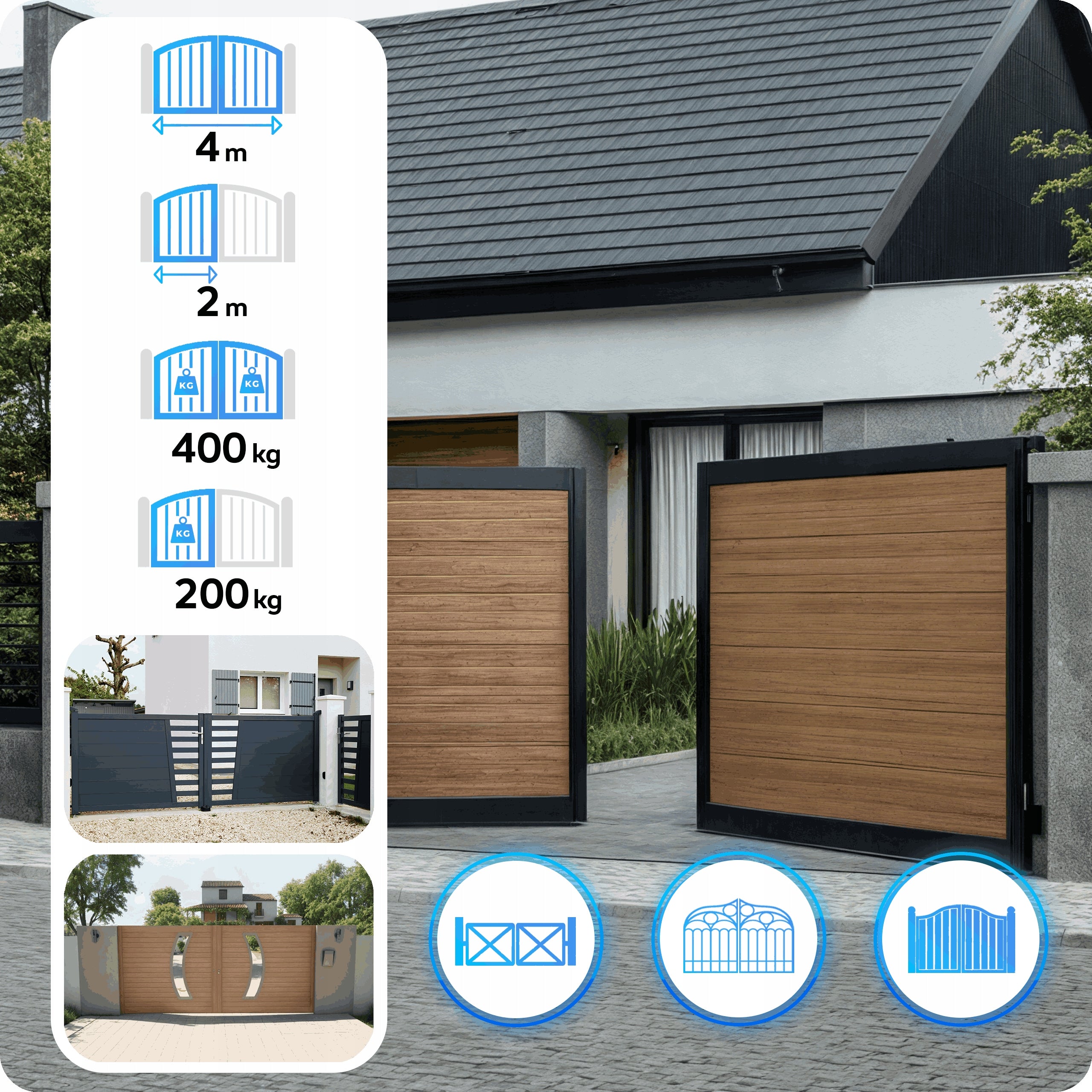 Double-leaf gate drive SET 2x2m 400kg + 4 remote controls + LED lamp Brand tech globe