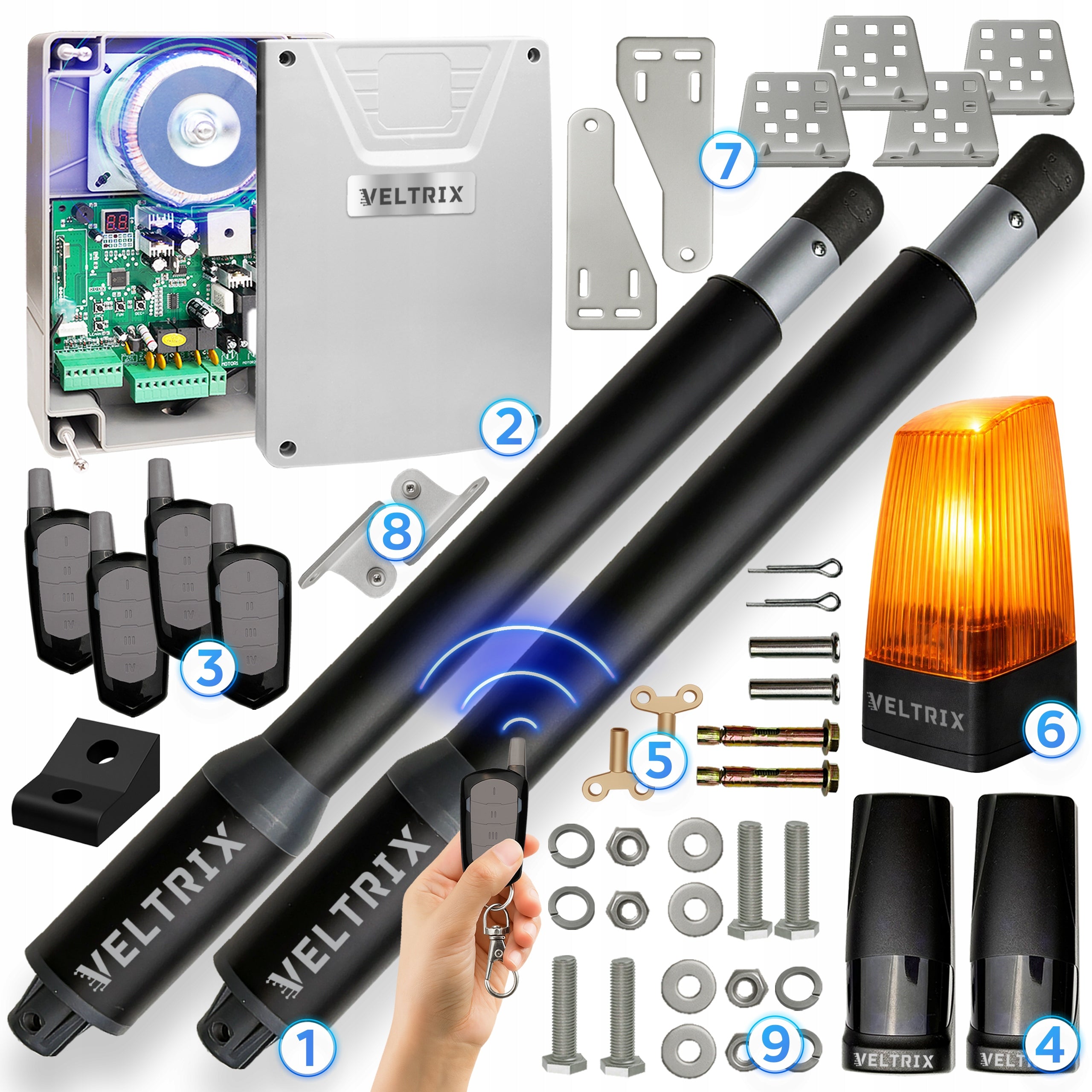 Double-leaf gate drive SET 2x2m 400kg + 4 remote controls + LED lamp Drive type for swing gates