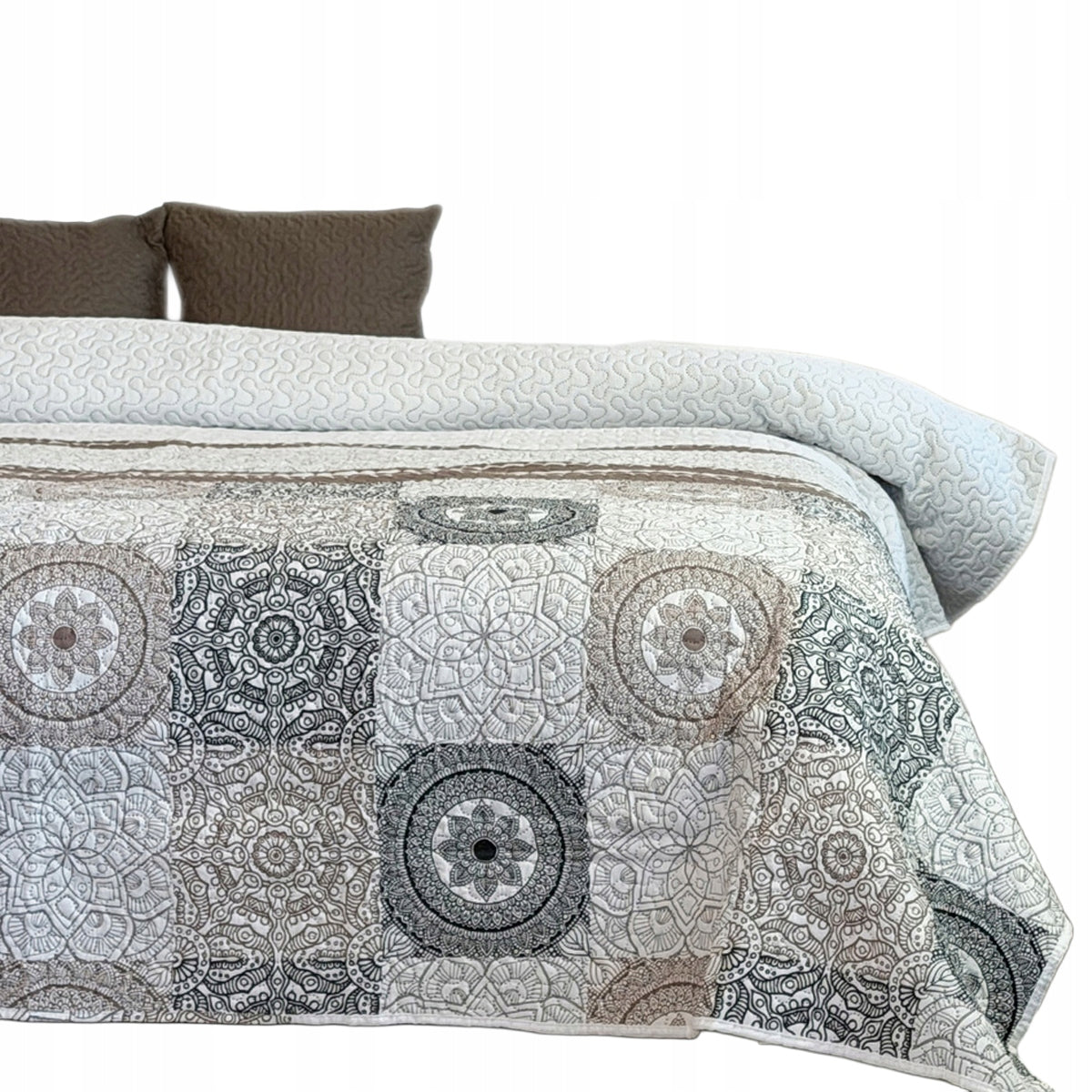 Double-sided bedspread Tavira Pled Kapa Beige Brown 180x220 cm + pillowcases