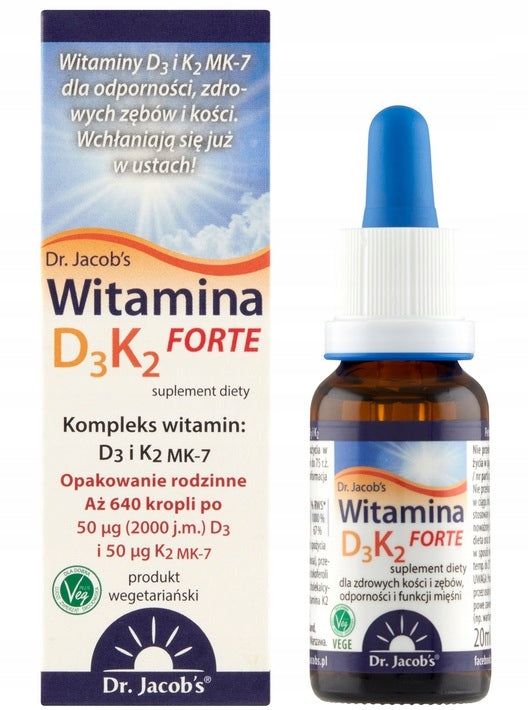 Dr Jacob’s Vitamin D3 K2 Forte 20 ml Drops MK-7 2000 IU Bone Resistance