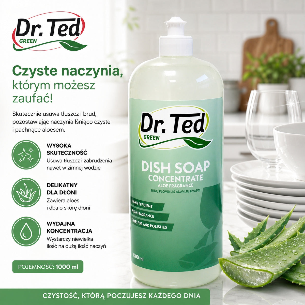 Dr.Ted CONCENTRATE DISHWASHING LIQUID ALOE VERA 1000ML Packaging status original