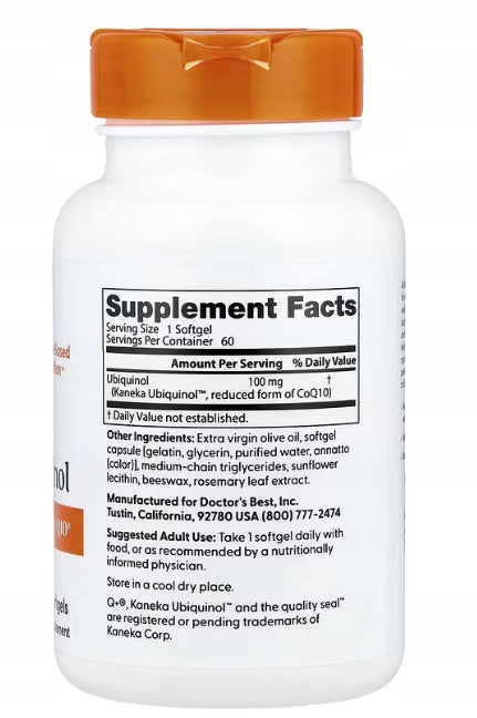 Dr's BEST Ubiquinol with Kaneka 100 mg | Coenzyme Q10 | 60 soft caps. Expiration date at least 1 year from the date of purchase