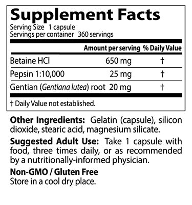 Dr's Best Betaine HCl Pepsin & Gentian Bitters PEPSINA DIGESTION 360caps Packaging status original
