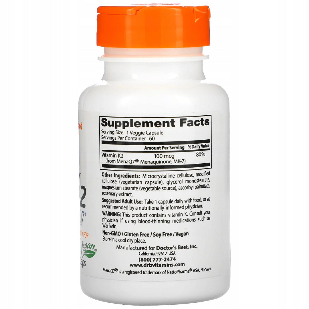 Dr's Best Natural Vitamin K2 MK7 100mcg VITAMIN BONE ARTERIES VEGE 60caps Packaging status original