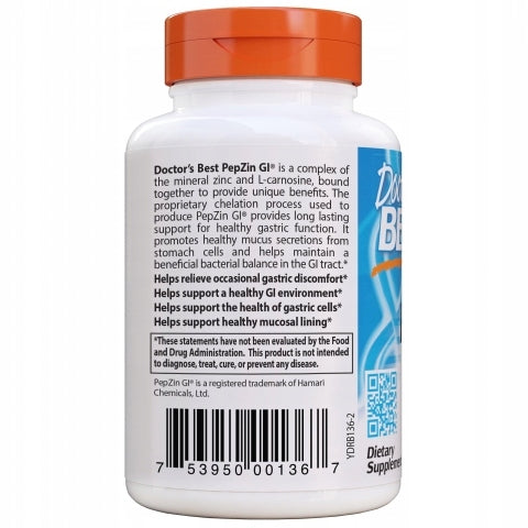 Dr's Best PepZin GI ZINC L-CARNOSINE DIGESTION METABOLISM 120caps Expiration date not specified