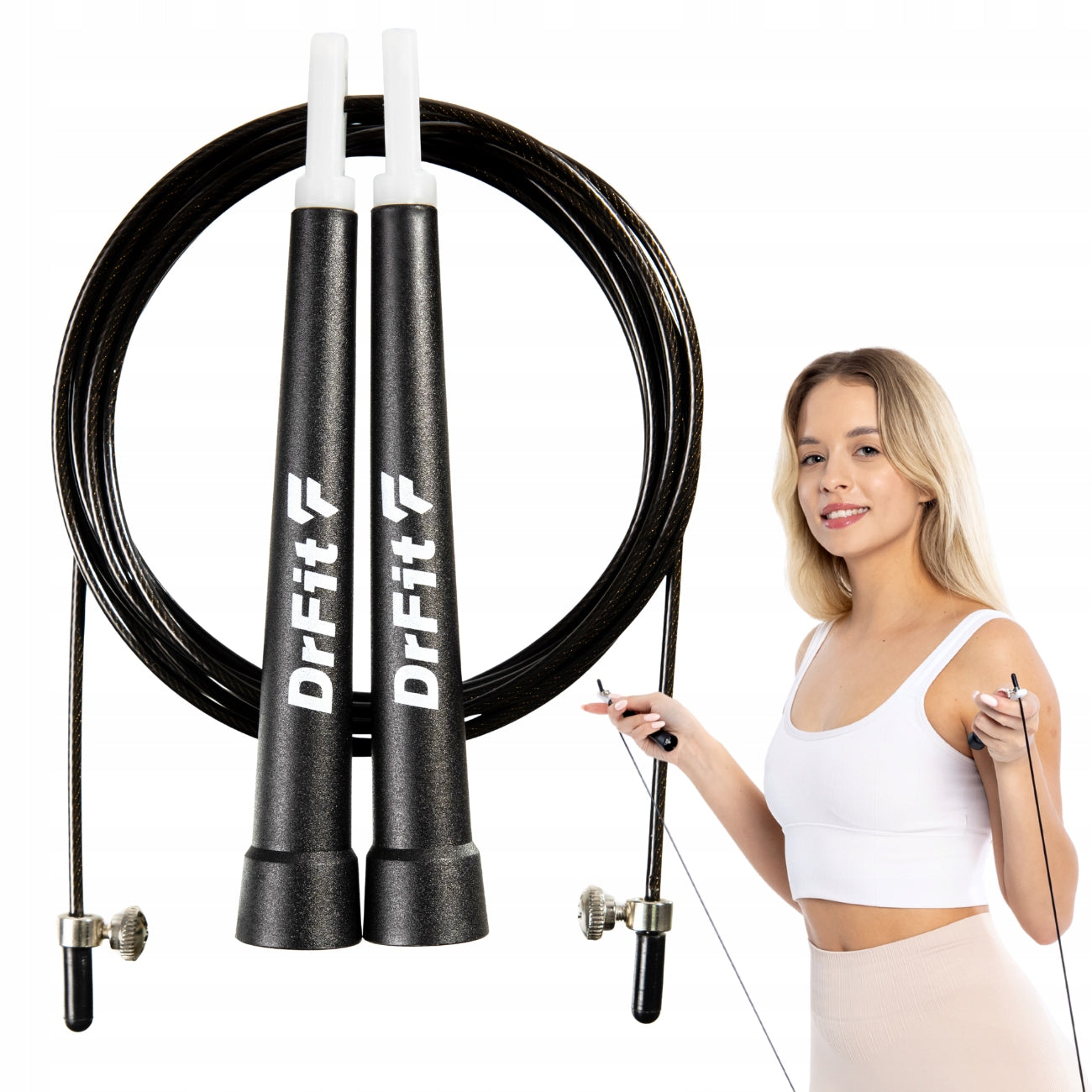 DrFit Boxing jump rope cardio steel adjustable 3 m black