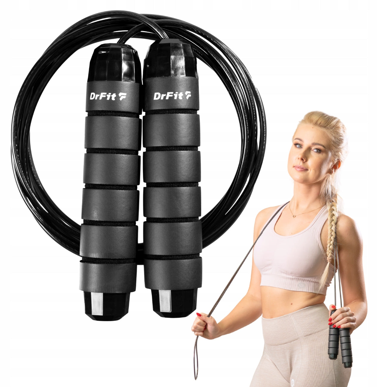 DrFit Boxing jump rope with bearing load adjustable black 2,8 m