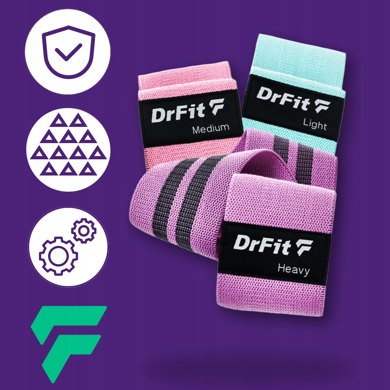 DrFit Set of 3 resistance rubbers for material exercises Color multicolor