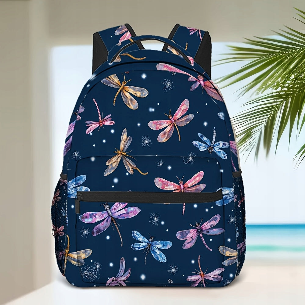 Dragonfly Print Backpack - Polyester, for School, Teens & Adults
