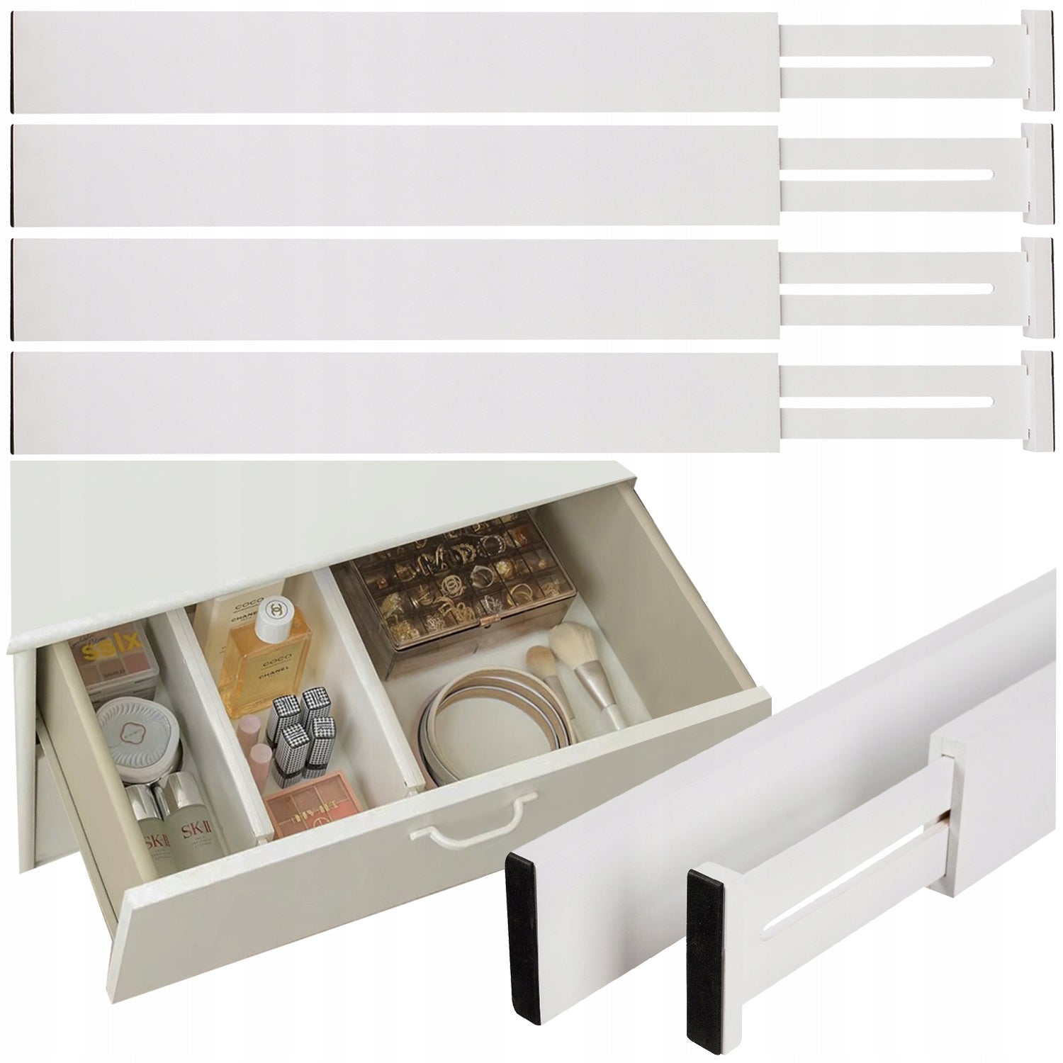 Drawer Organizer Seprator Drawer Compartment Adjustable Bamboo 4 Pcs