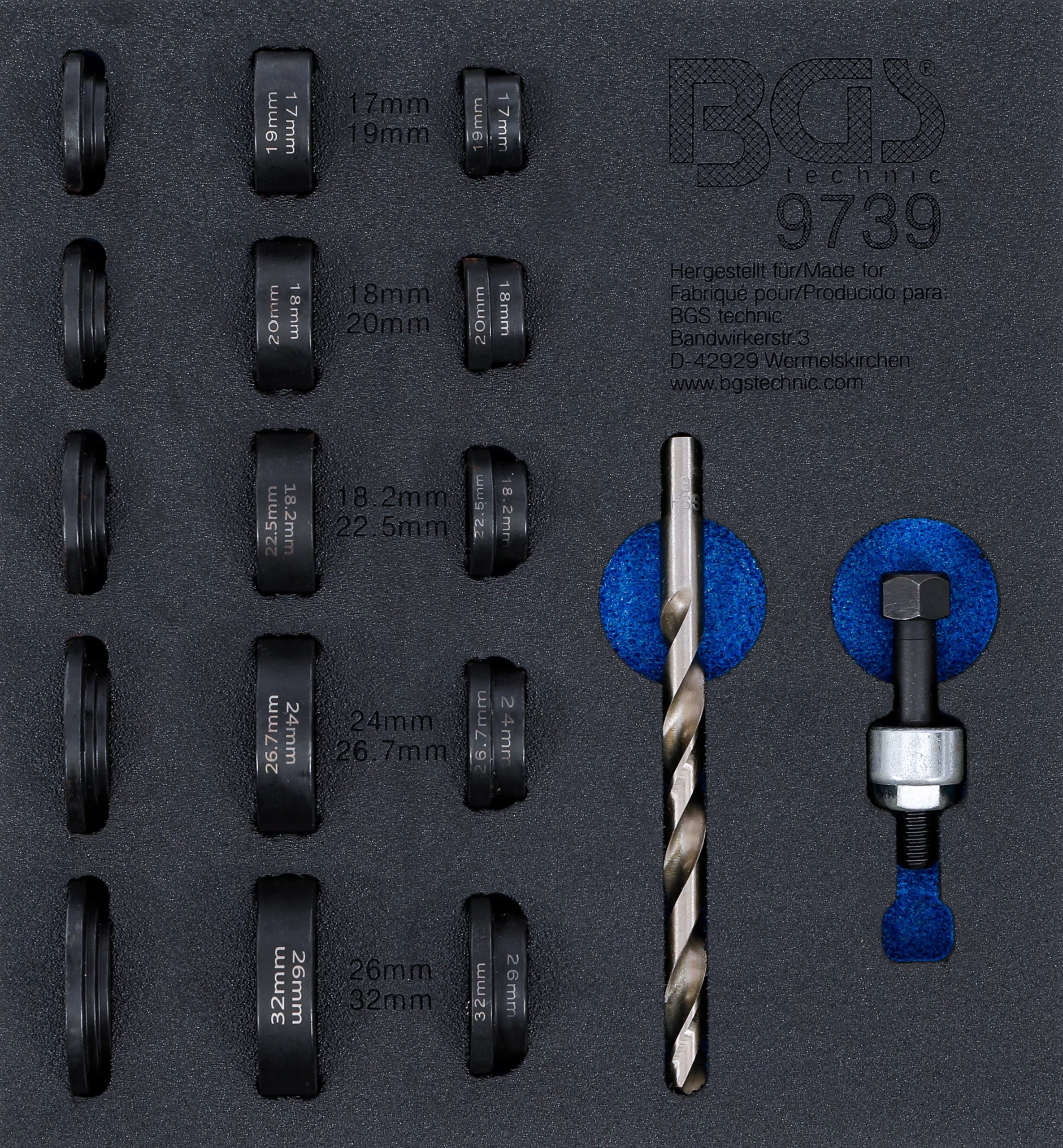 Drawer insert punch set for parking sensors 17-32mm