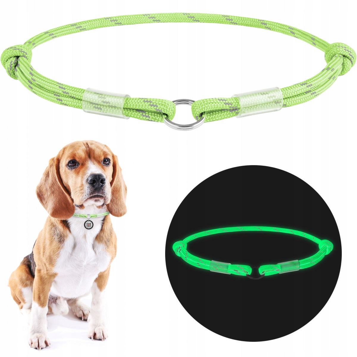 Drawstring for paracord address card glowing reflective green size S
