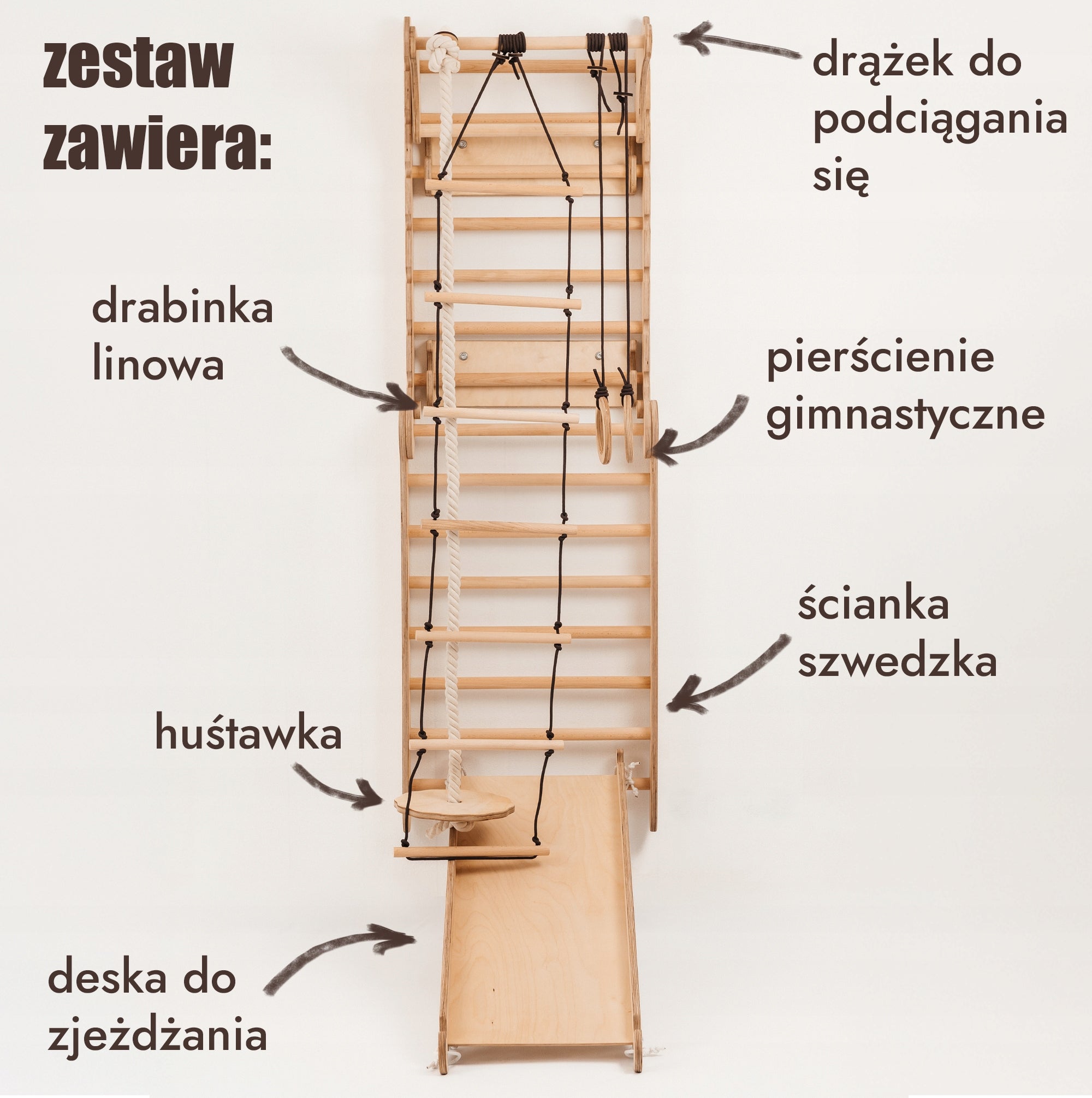 Drewniana Ściana Szwedzka – idealna dla dzieci w wieku od 2 do 12 lat Kid's age 2＋ years