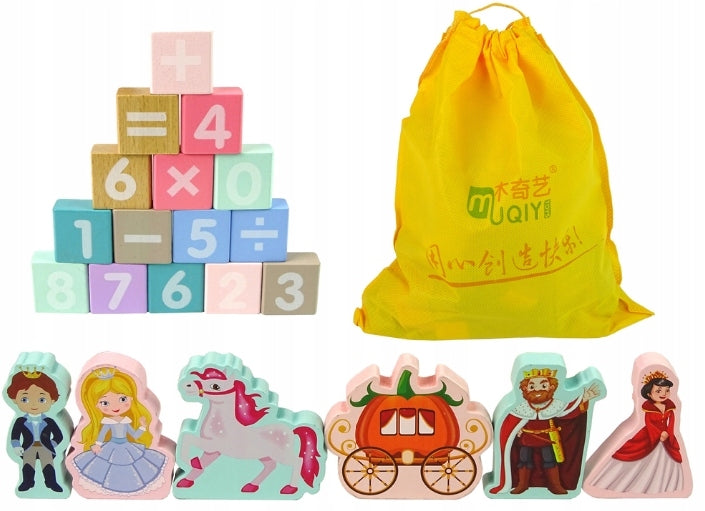 Medinių kaladėlių rinkinys mergaitėms Lean Toys, princesės pilis, 67 detalės