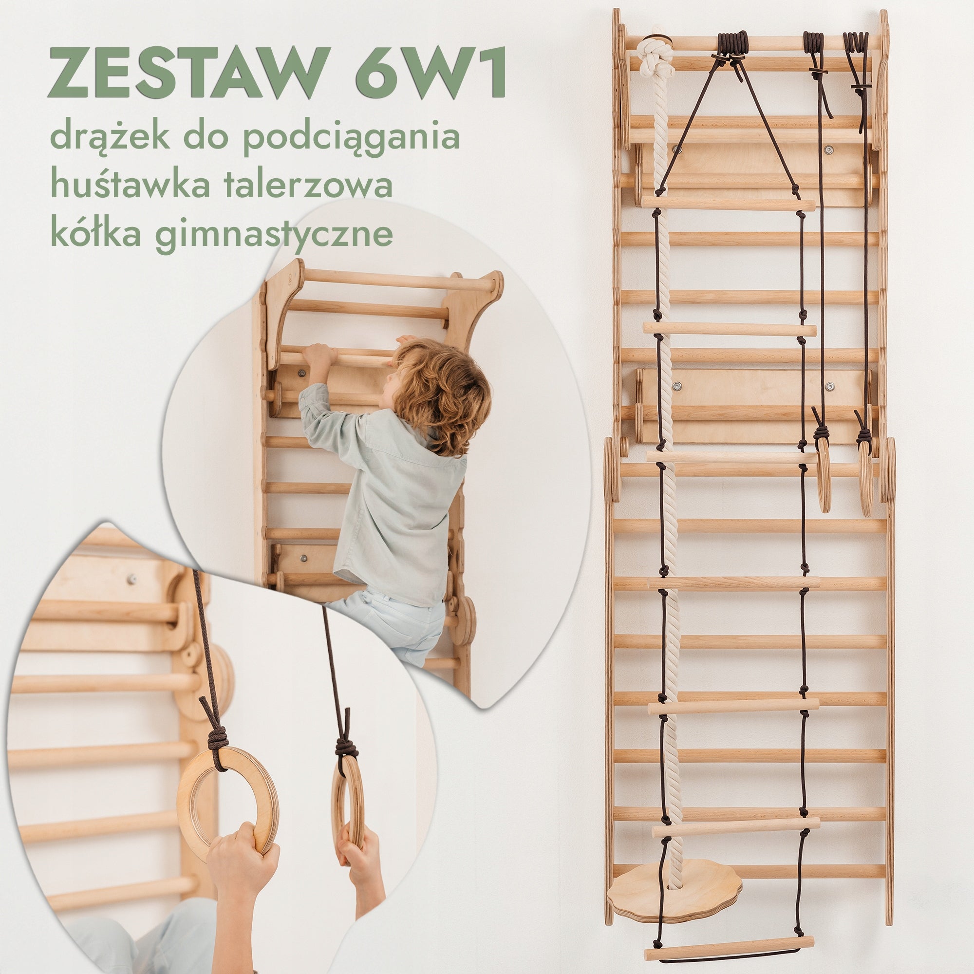 Drewniany Zestaw 6w1 – Ściana Szwedzka z Zjeżdżalnią dla Dzieci Manufacturer code W01