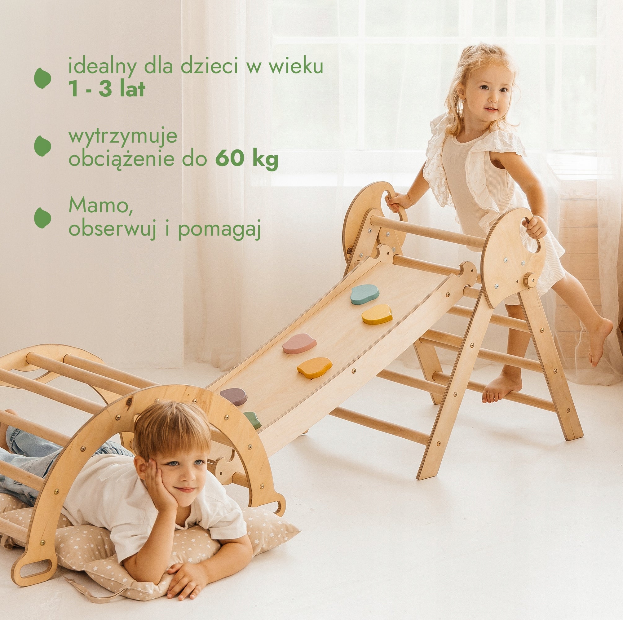Drewniany Zestaw Wspinaczkowy 5w1 Montessori dla Dzieci 1–3 lat Dominant material wood