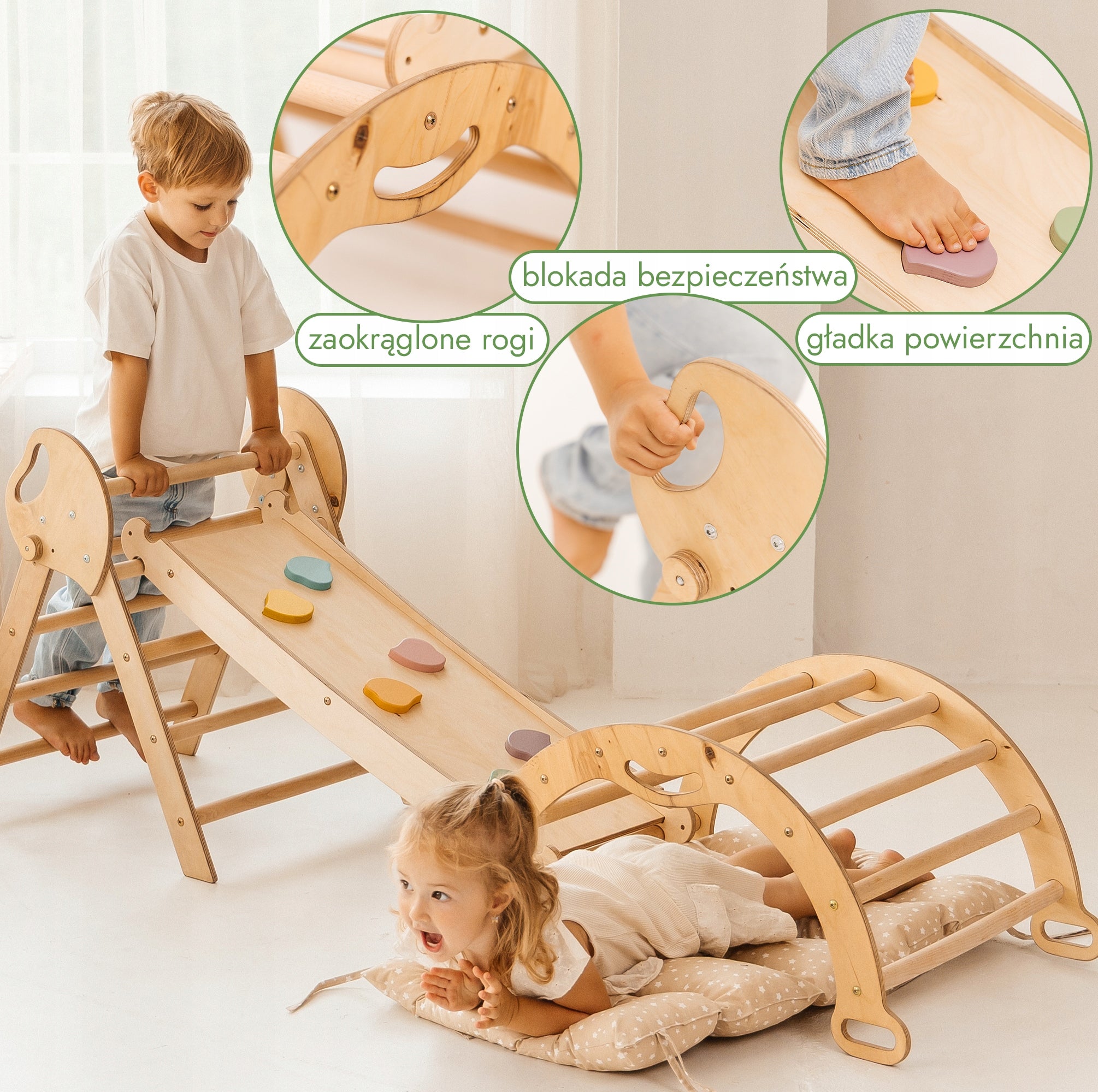 Drewniany Zestaw Wspinaczkowy 5w1 Montessori dla Dzieci 1–3 lat Kind wooden
