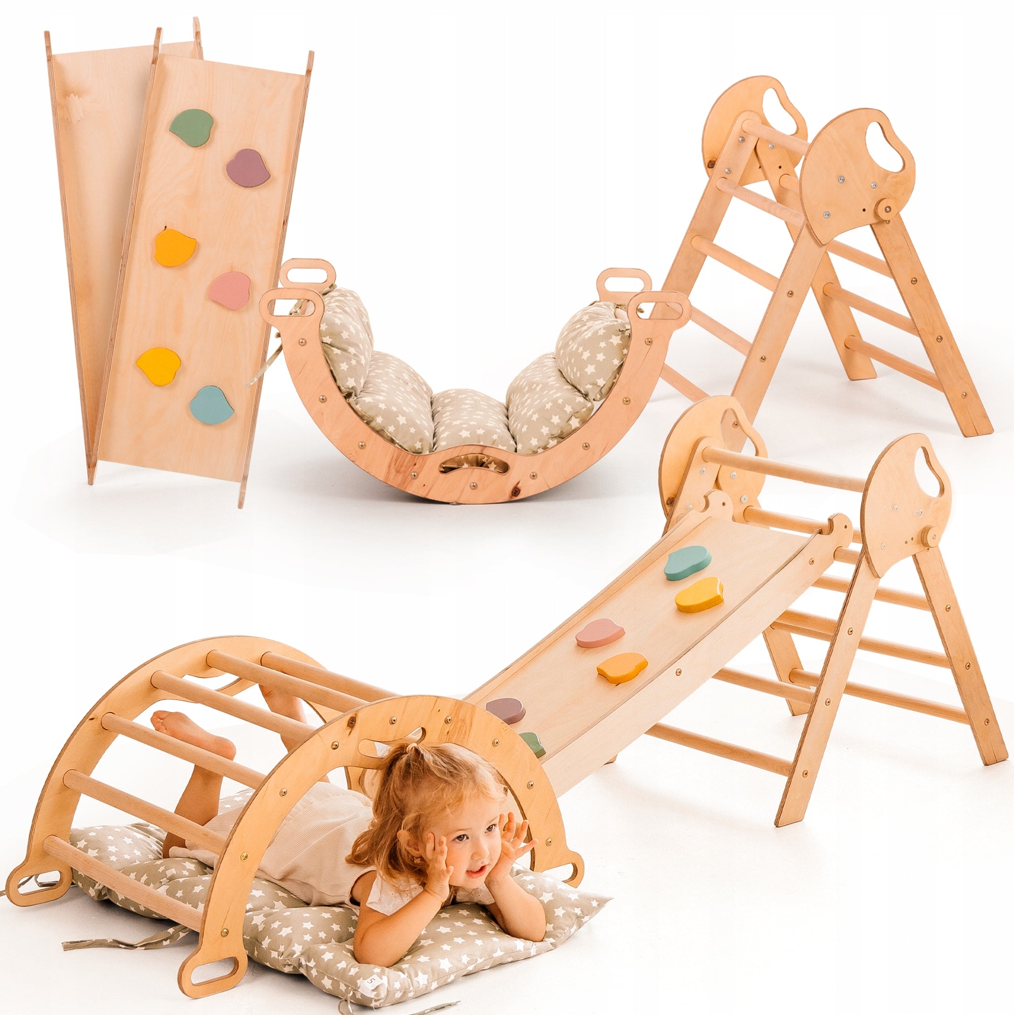 Drewniany Zestaw Wspinaczkowy 5w1 Montessori dla Dzieci 1–3 lat