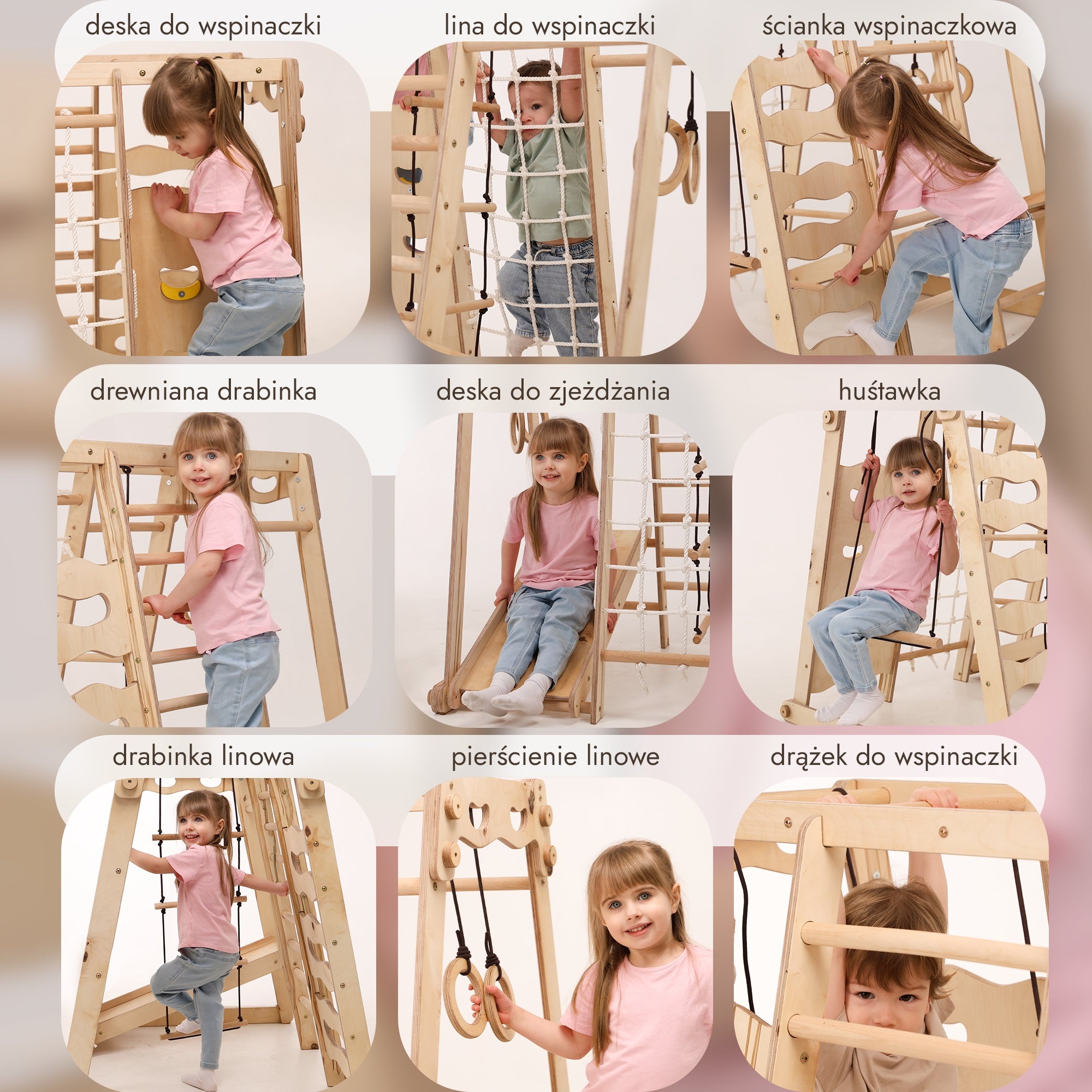 Drewniany Zestaw Wspinaczkowy 9w1 Montessori – Domowy Plac Zabaw Manufacturer code P03T