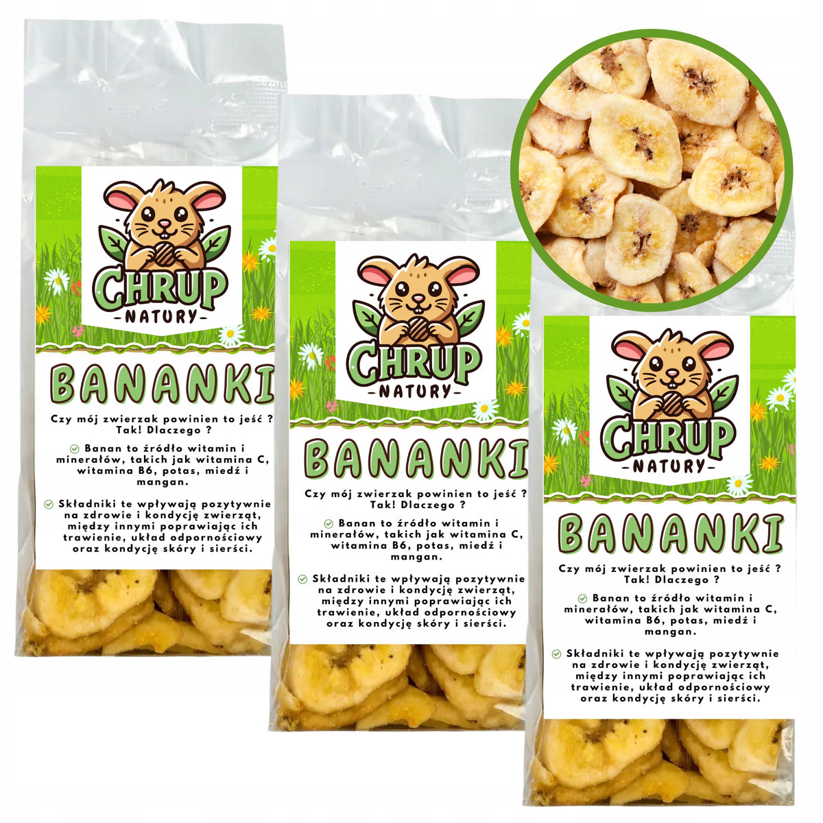 Dried bananas 3x 50g – dried delicacies for RODENTS and RABBIT