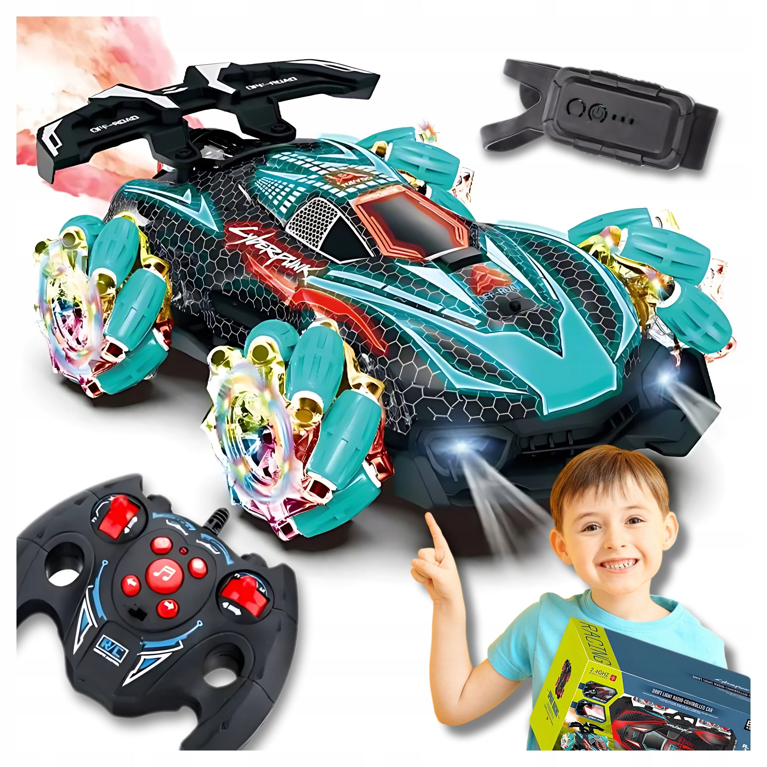 Drift Car Remote Controlled LED Lights Steam Water Smoke Rotation 360