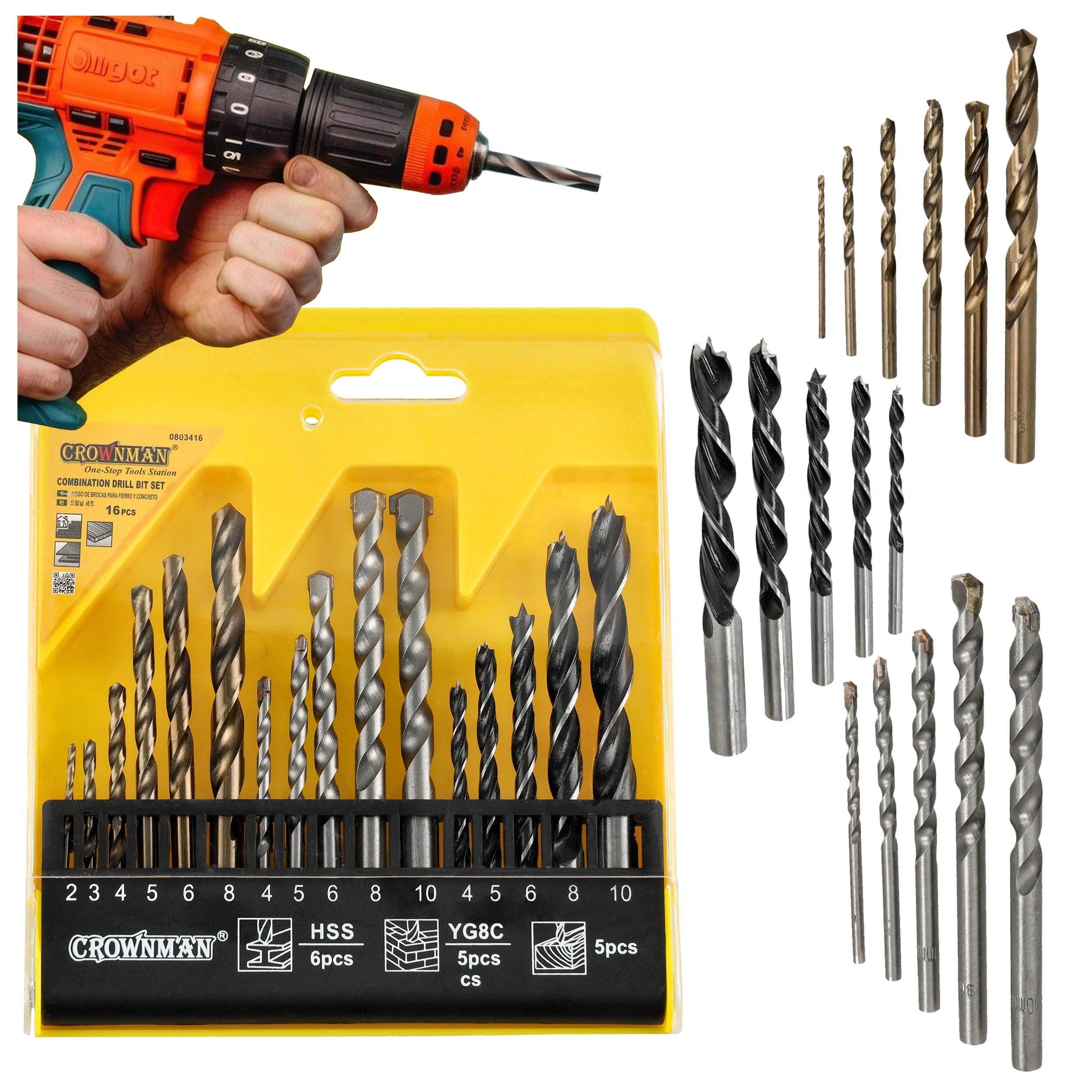 Drill Bit Set for Metal, Concrete, Wood 16 Pcs Set