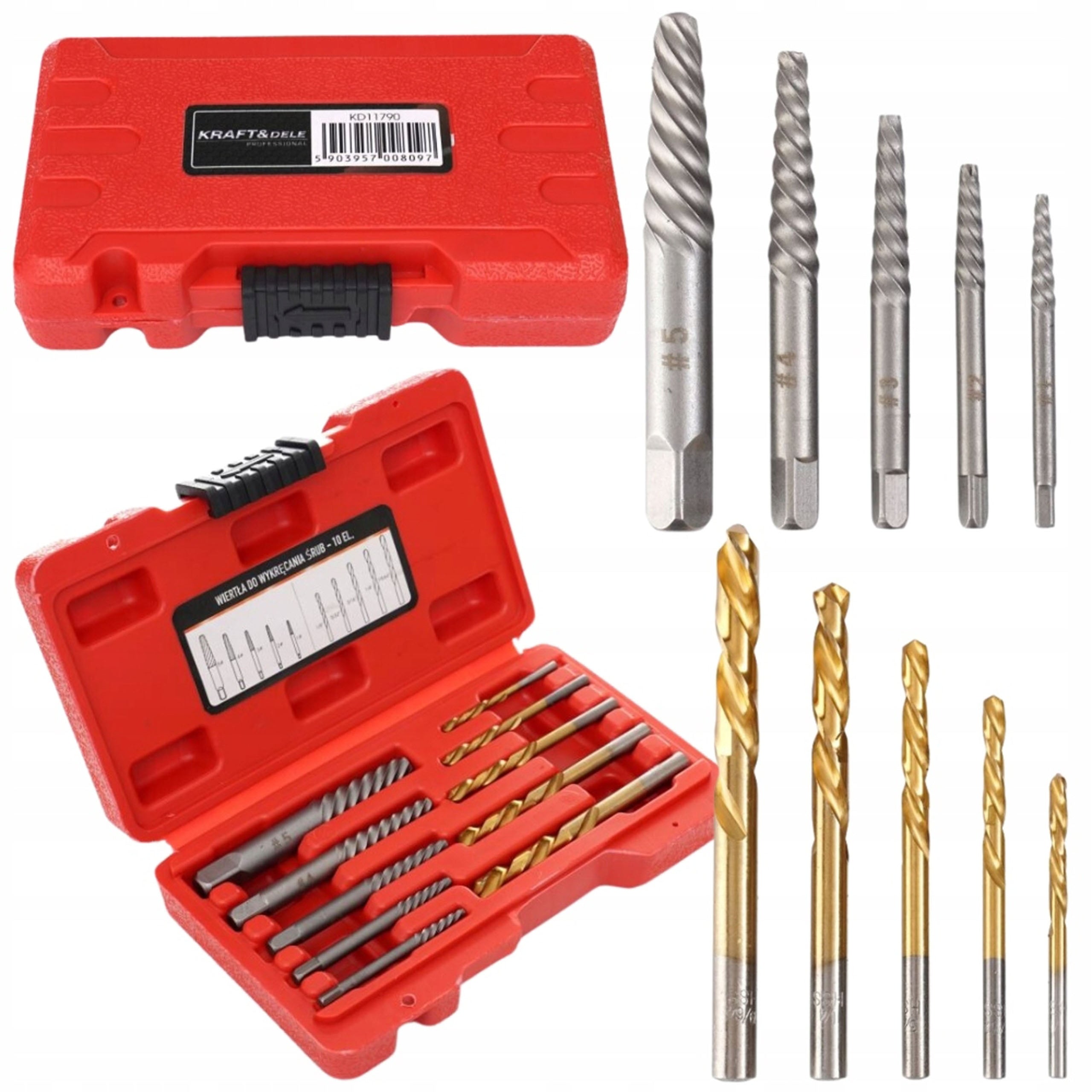 Drill Bit Set for Twisted Screws Kraft&Dele Suitcase 10 el. Manufacturer code 7KD11790