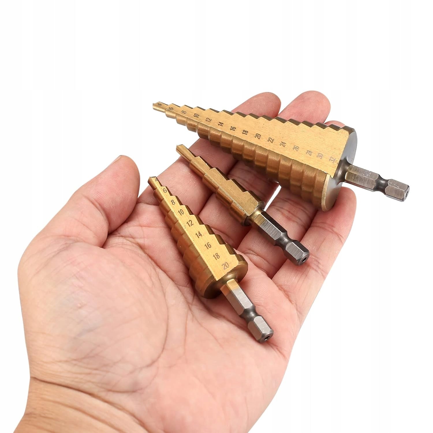 Drill Bits Conical Step Dredges REAMERS 4-32mm 3 Pieces HHS Manufacturer code KARKRAFT Wiertła Stożkowe Stopniowe Spiralne