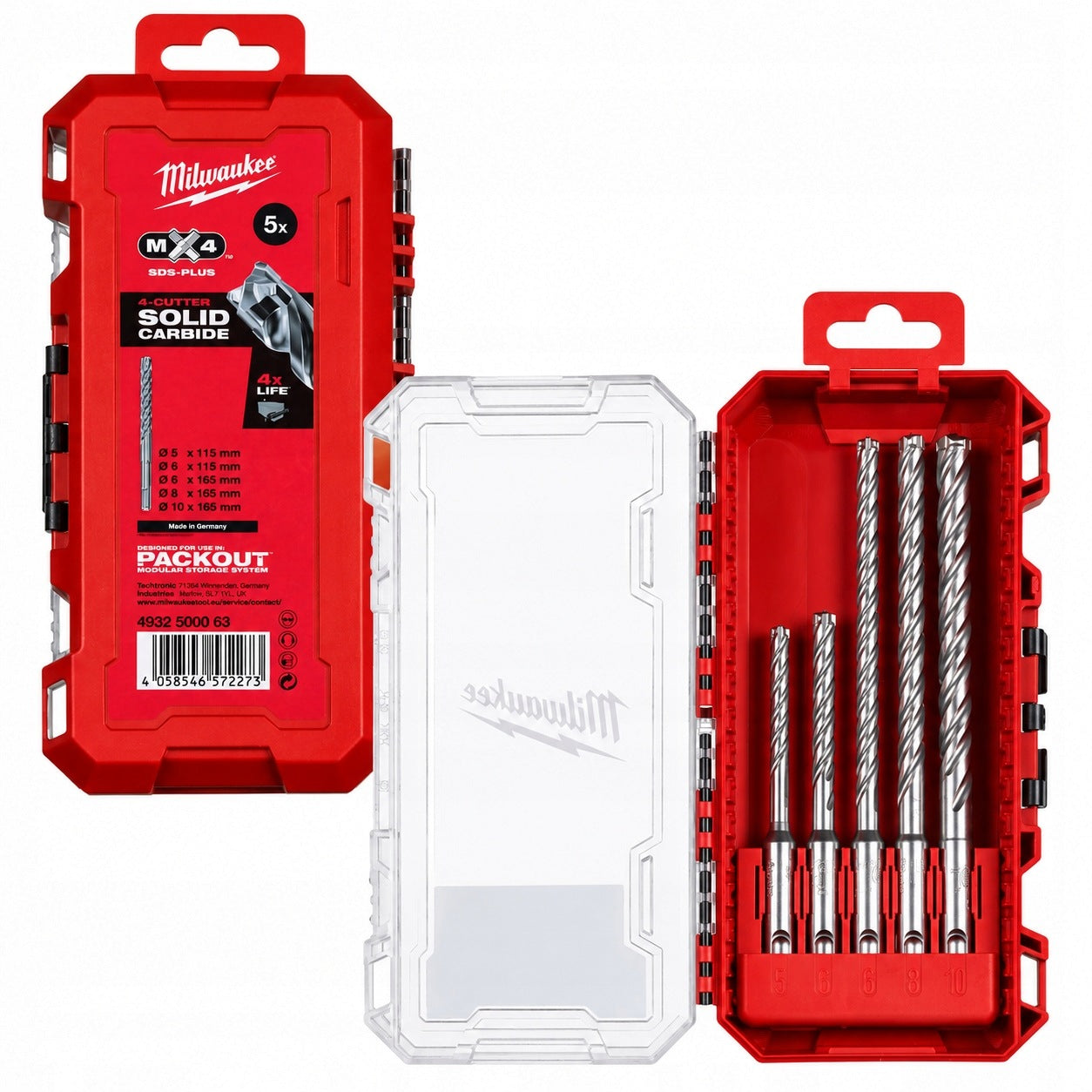 Drill Bits Milwaukee SDS Plus MX4 5pcs Drill Bit Set for Reinforced Concrete and Masonry