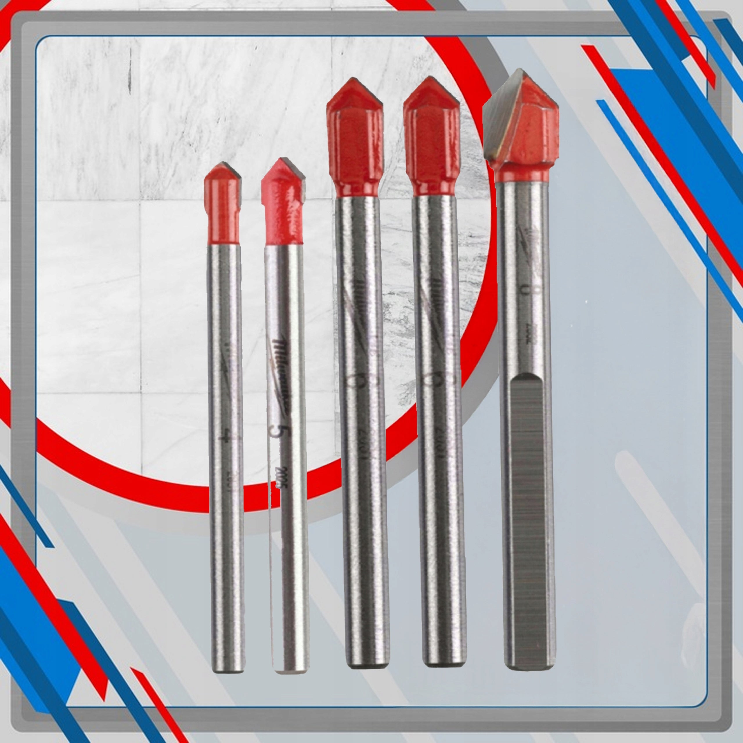 Drill bit for Gresu glass 5pcs 4 - 8mm. Milwaukee Brand Milwaukee