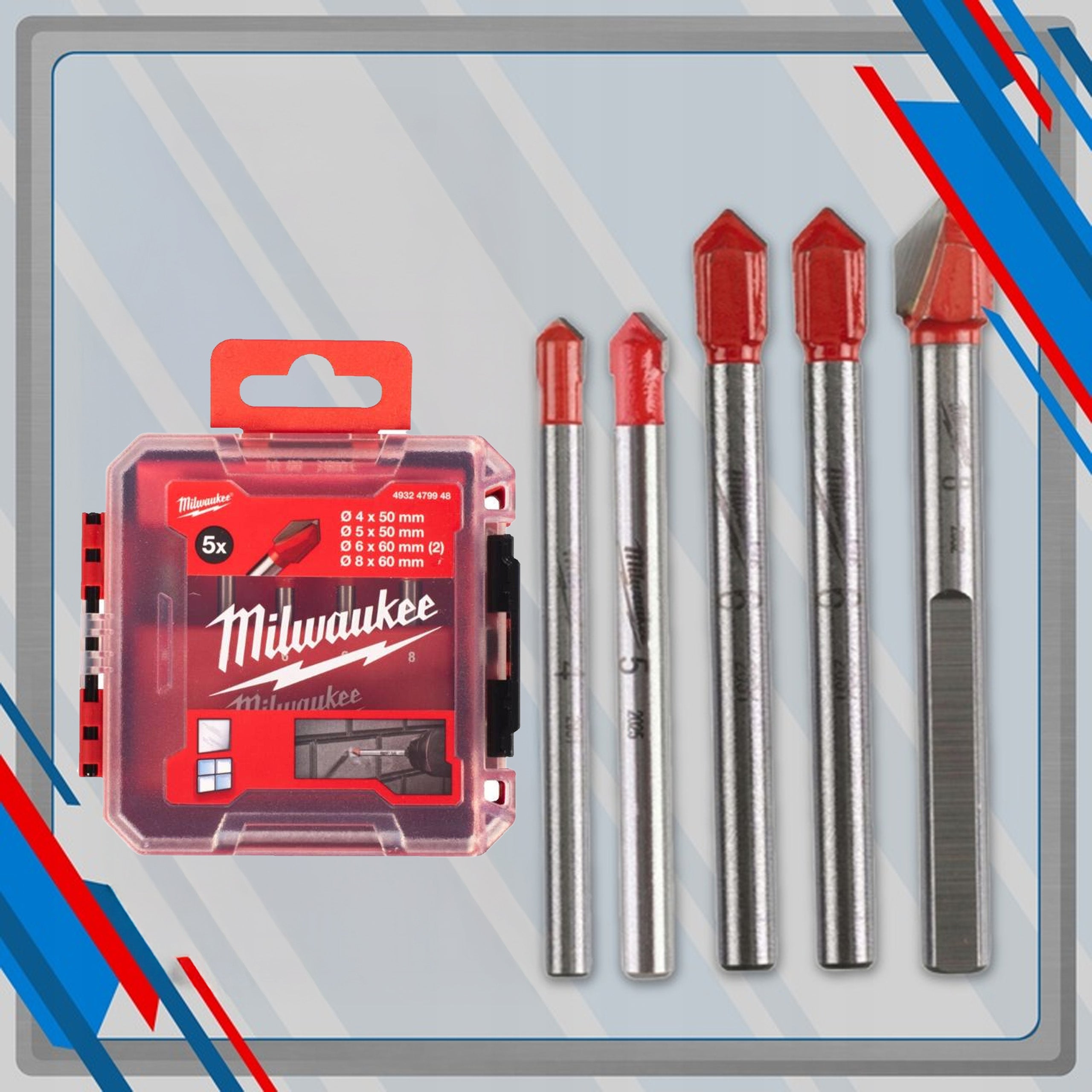 Drill bit for Gresu glass 5pcs 4 - 8mm. Milwaukee Packaging status original