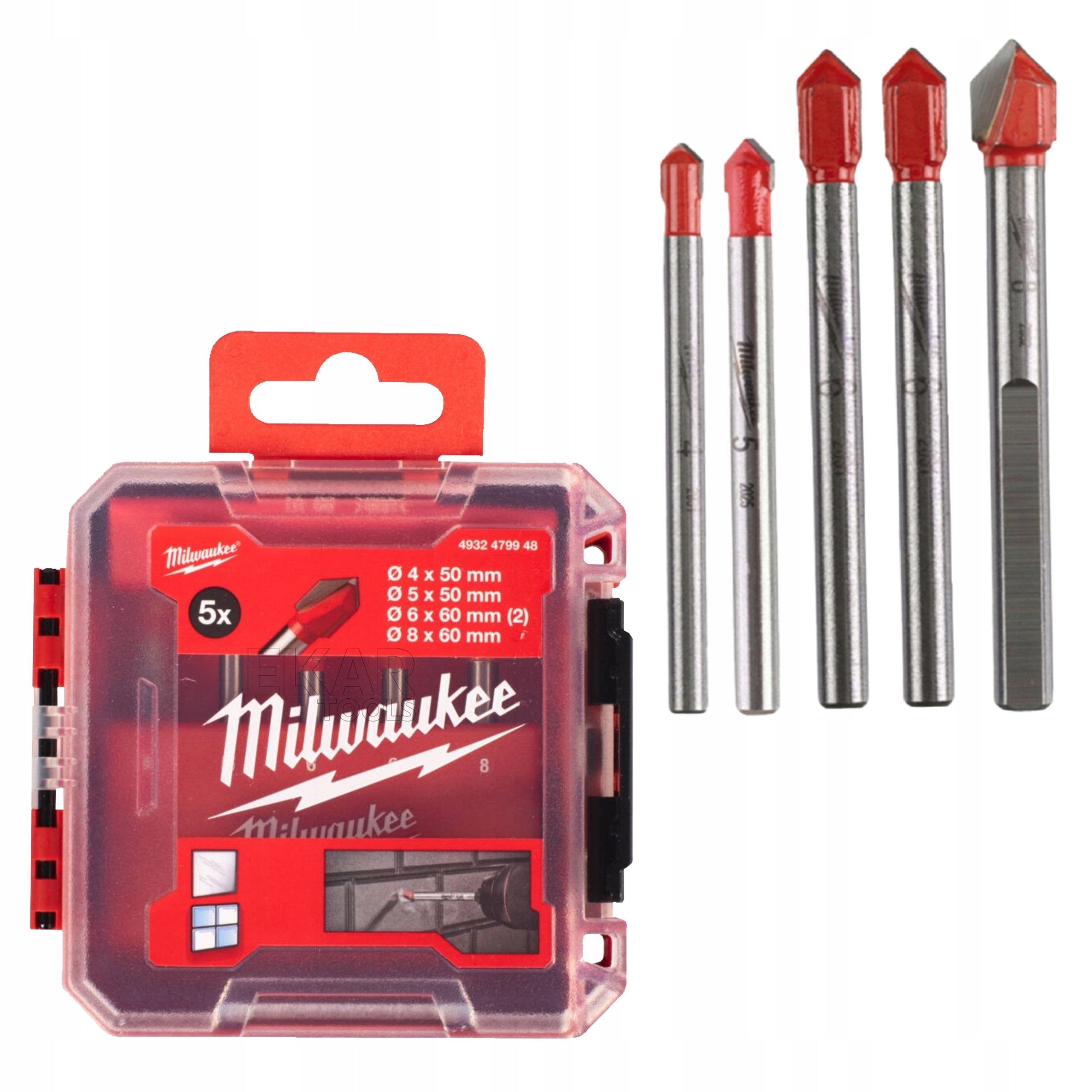 Drill bit for Gresu glass 5pcs 4 - 8mm. Milwaukee