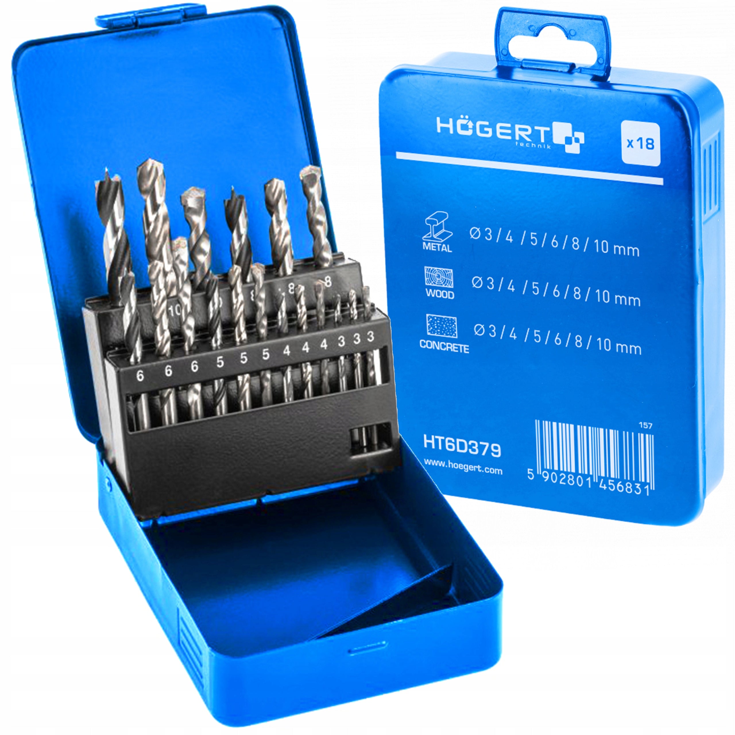 Drill bit set 18 pcs. 3-10 mm HT6D379 HOGERT Manufacturer code HT6D379