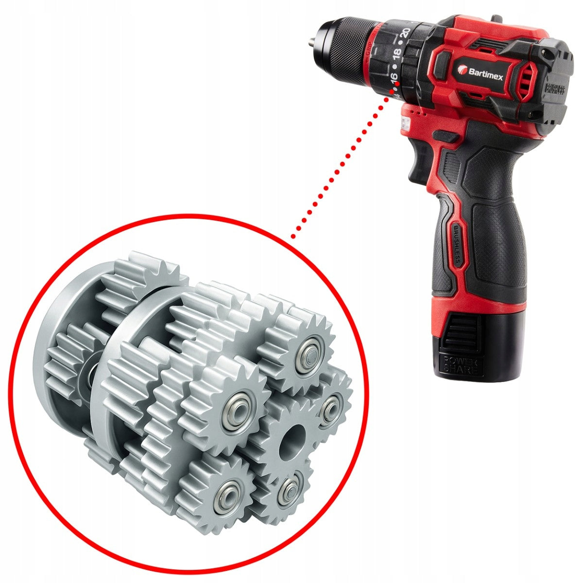 Drilling Machine BRUSHLESS 16V 2x 2,0Ah Bits Drill Bits Suitcase SET Power supply rechargeable battery