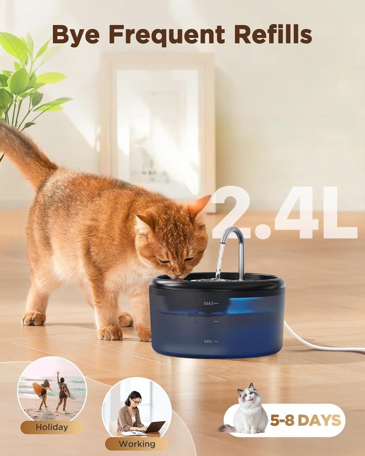Drinker Cat Drinking Fountain Bowl VOUAAOOD plastic 2400 ml 2,4L H6 Manufacturer code H6