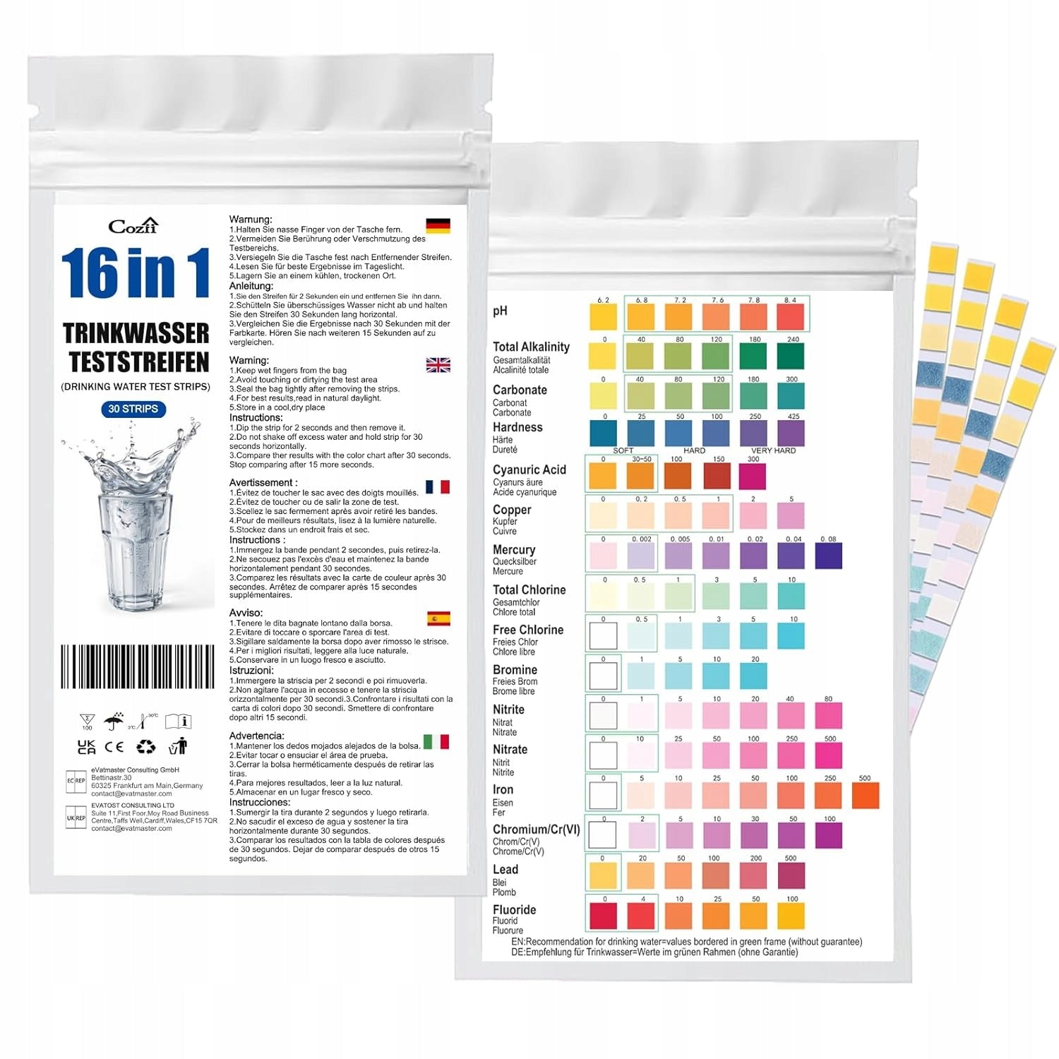 Drinking Water Test Strips 16 in 1 30pcs Testers Quality Control