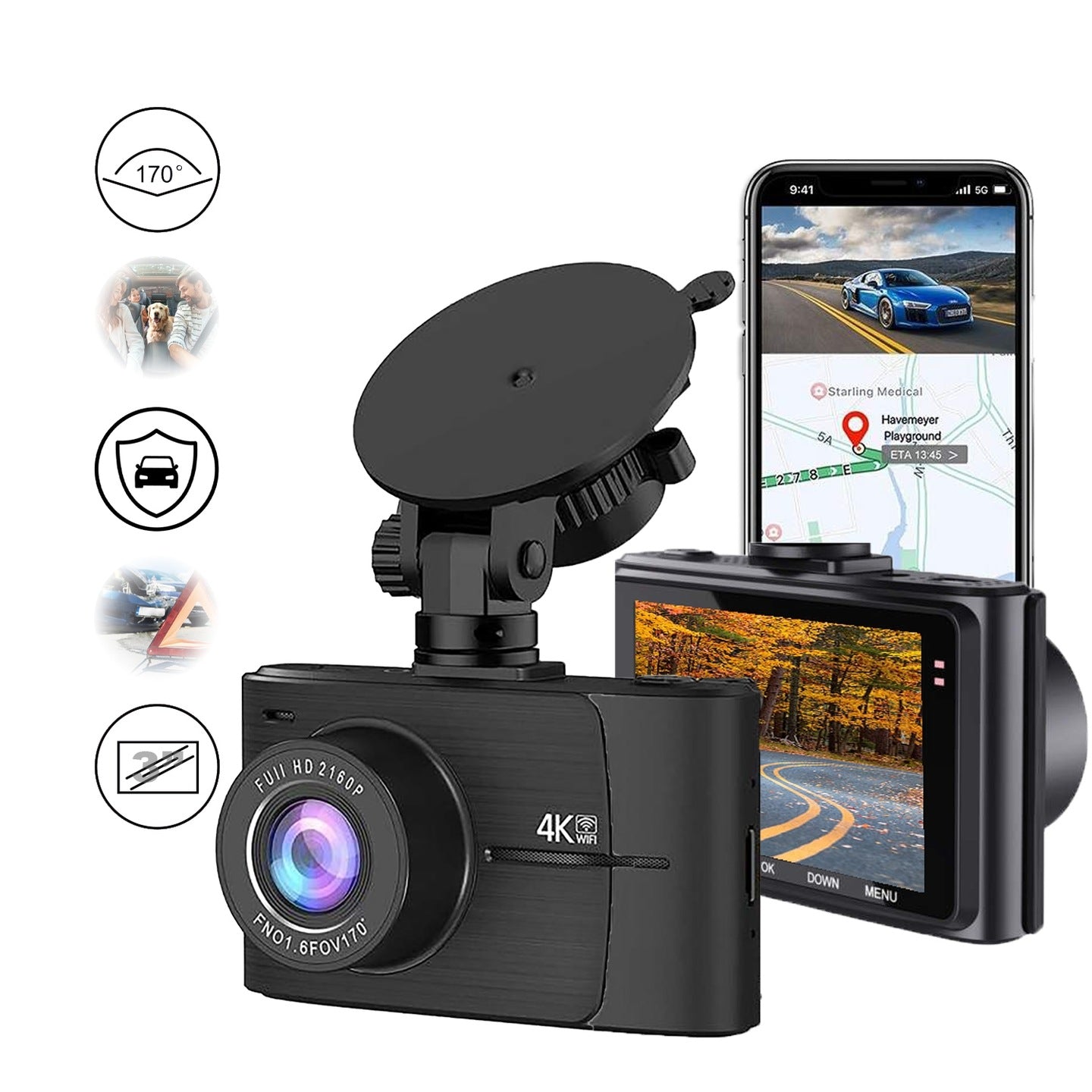 Driving Video Recorder Car Camera 4k UHD WiFi GPS Recorder