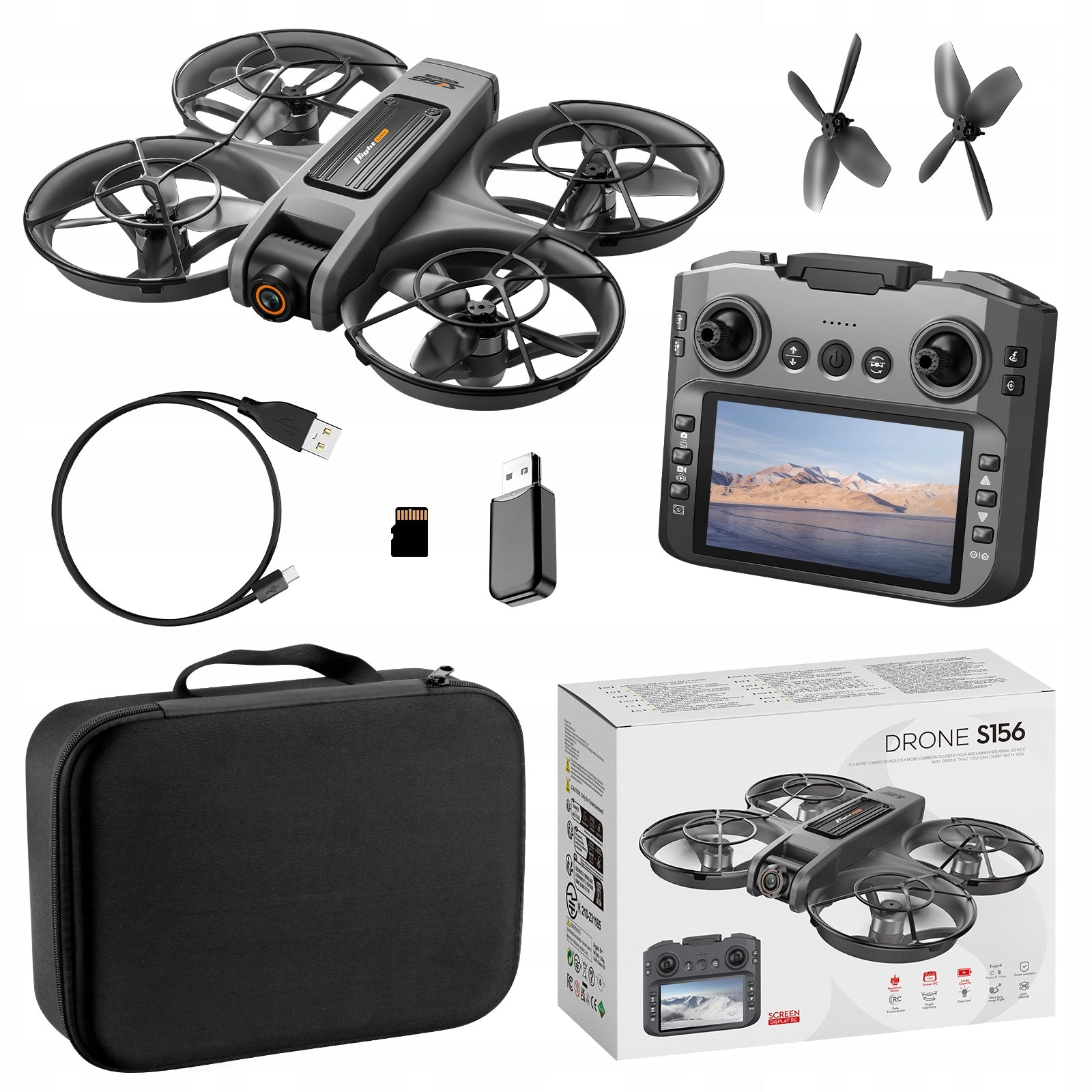 Drone Brushless HD Camera Obstacle Avoidance Remote Control with Screen 3 Batteries
