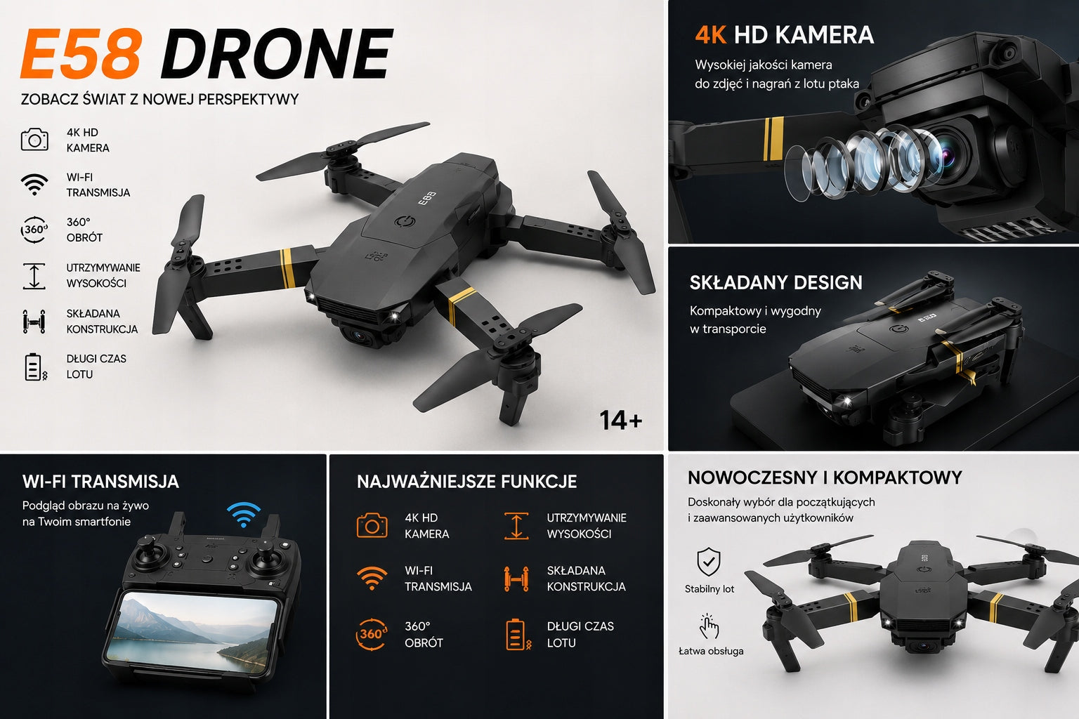 Drone E58 4K HD – foldable quadcopter with camera Packaging status original