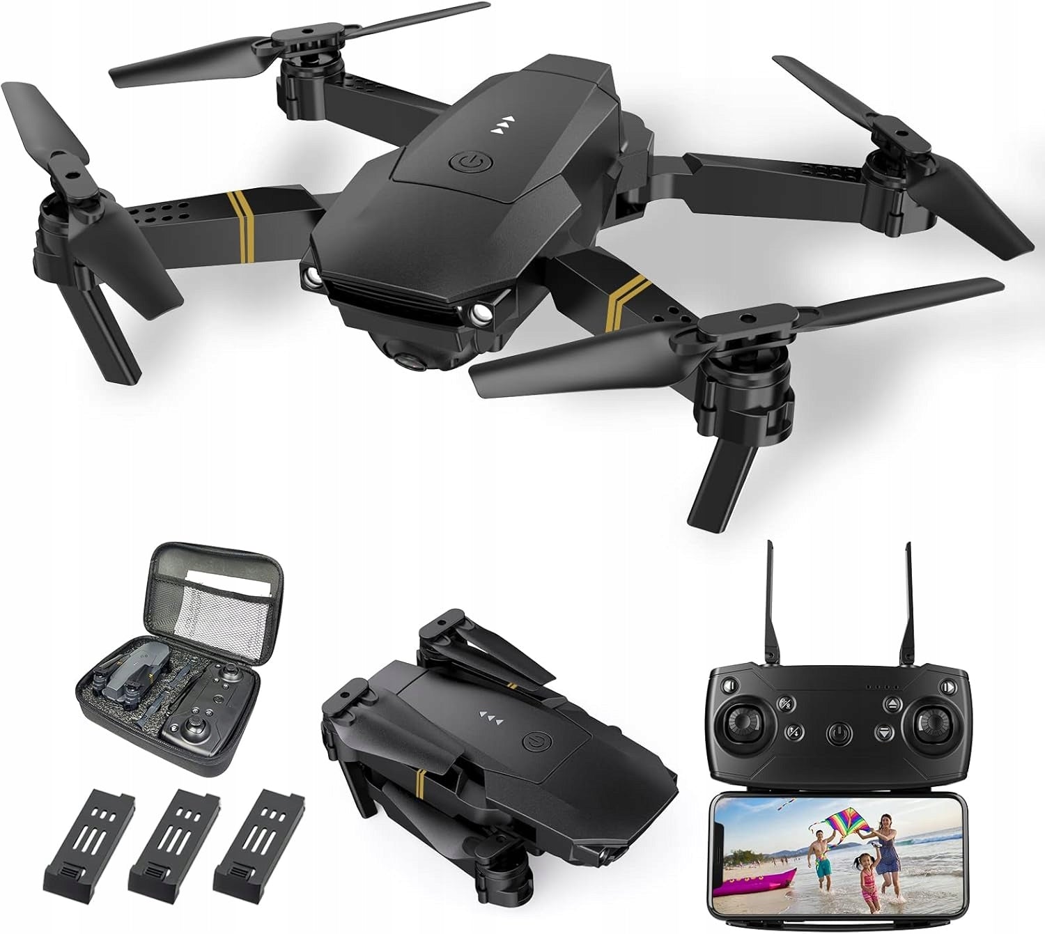 Drone Folding E58 with Camera 1080P HD 3 Batteries Overhang FPV WiFi Pouch