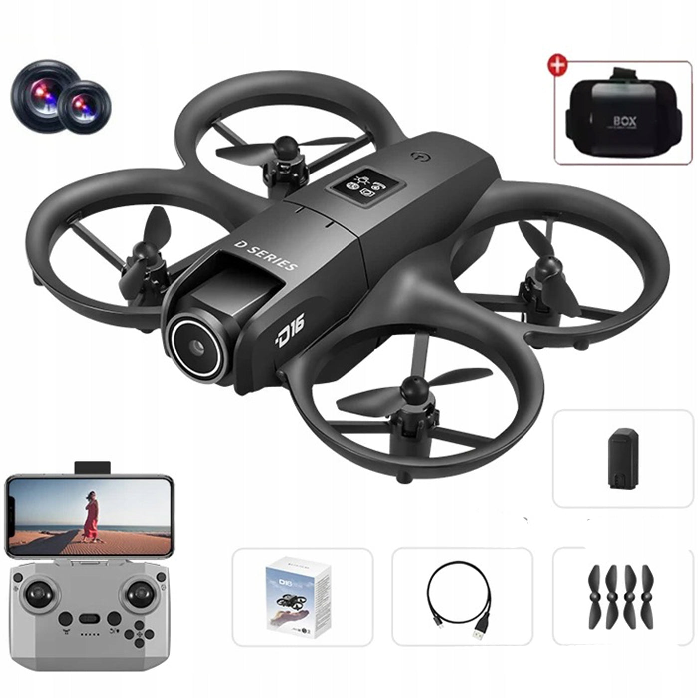 Drone HD GPS Two Lens Electric Camera 180° FPV D16 Remote Control