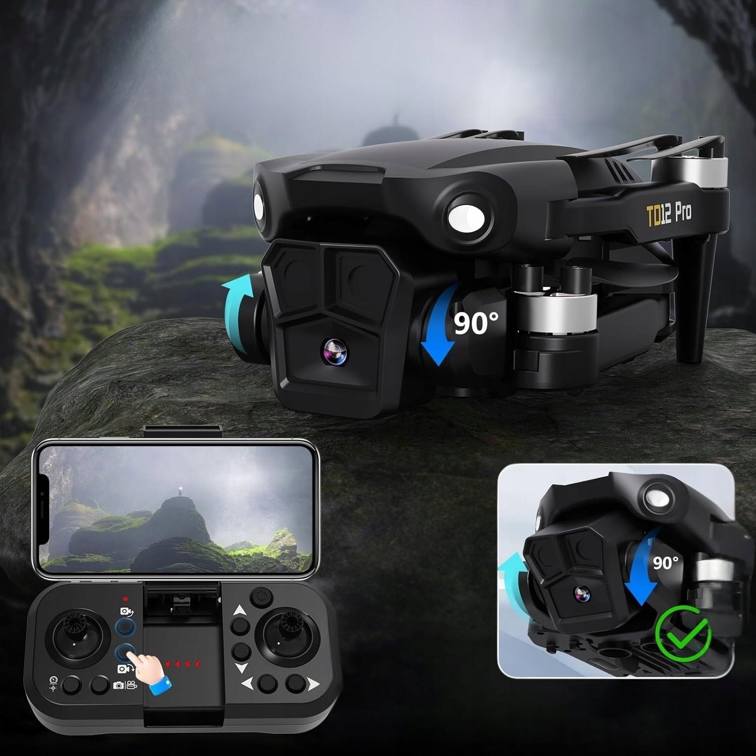 Drone Toladrone TD12Pro Mini RC HD Camera WiFi Brushless Motors Manufacturer code TD