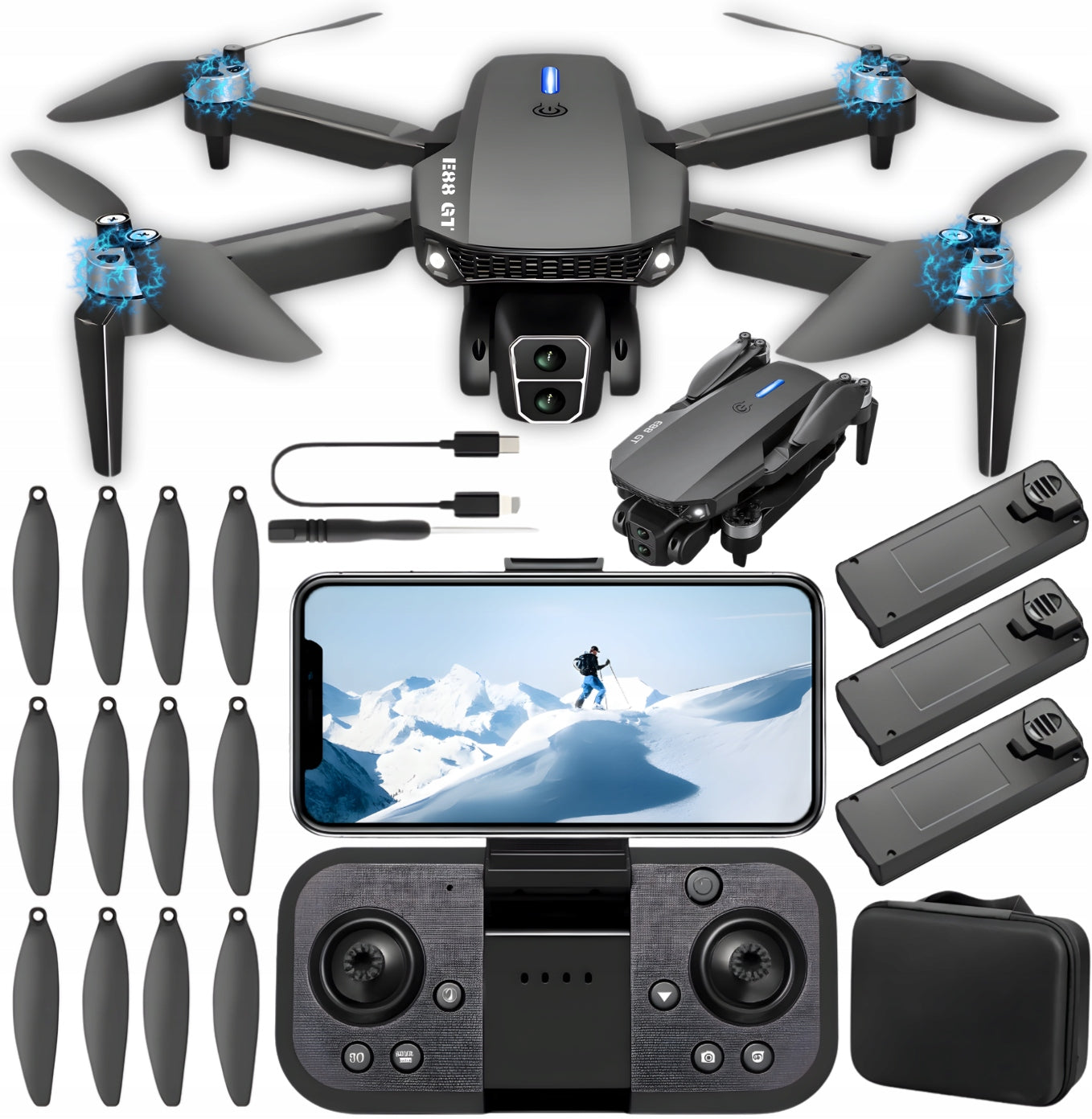 Drone with camera Hikari E88 GT 2 cameras 1800 mAh stunts 360° Manufacturer code Hikari HQ