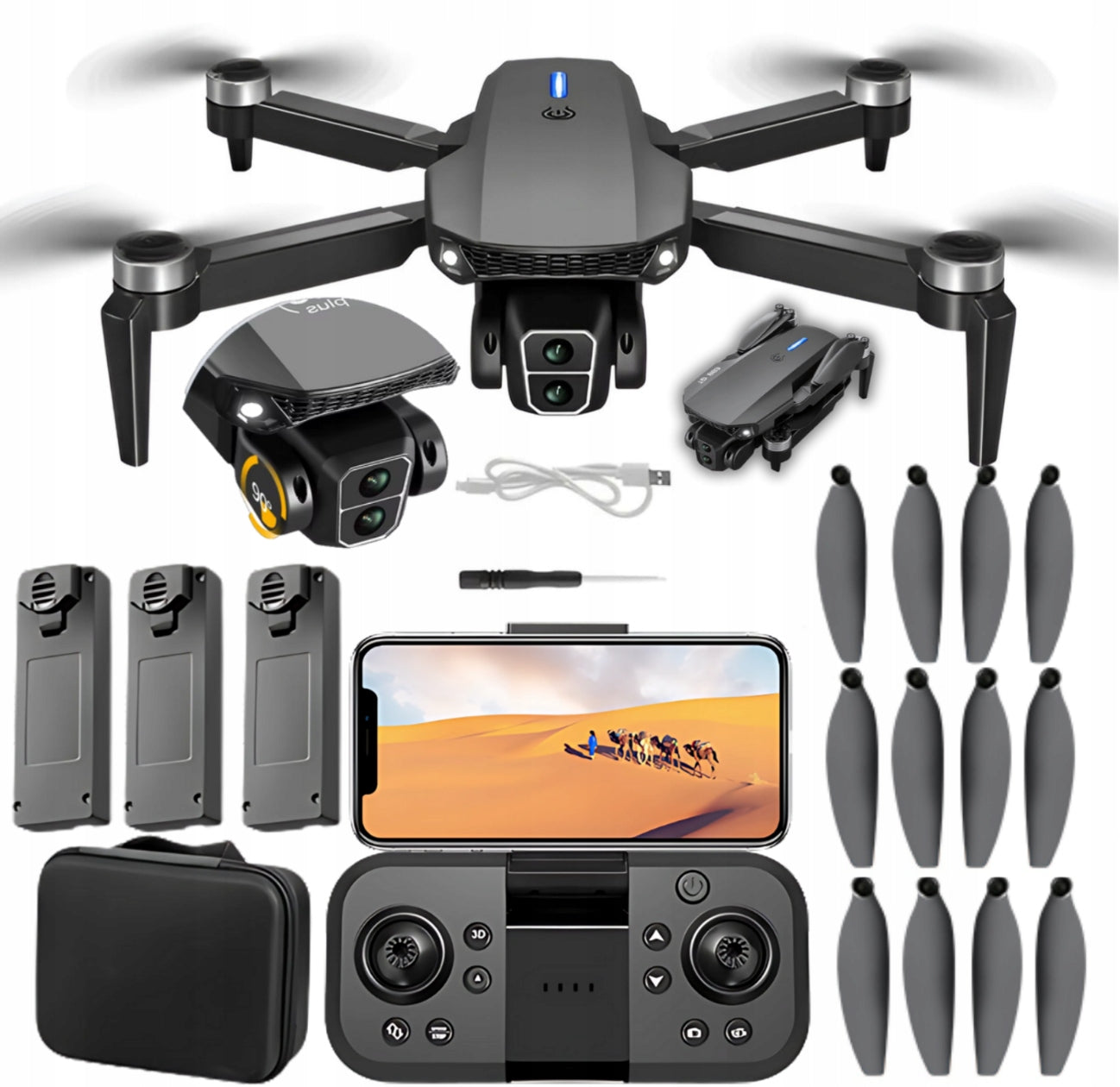 Drone with camera Hikari E88 GT 2 cameras 1800 mAh stunts 360°