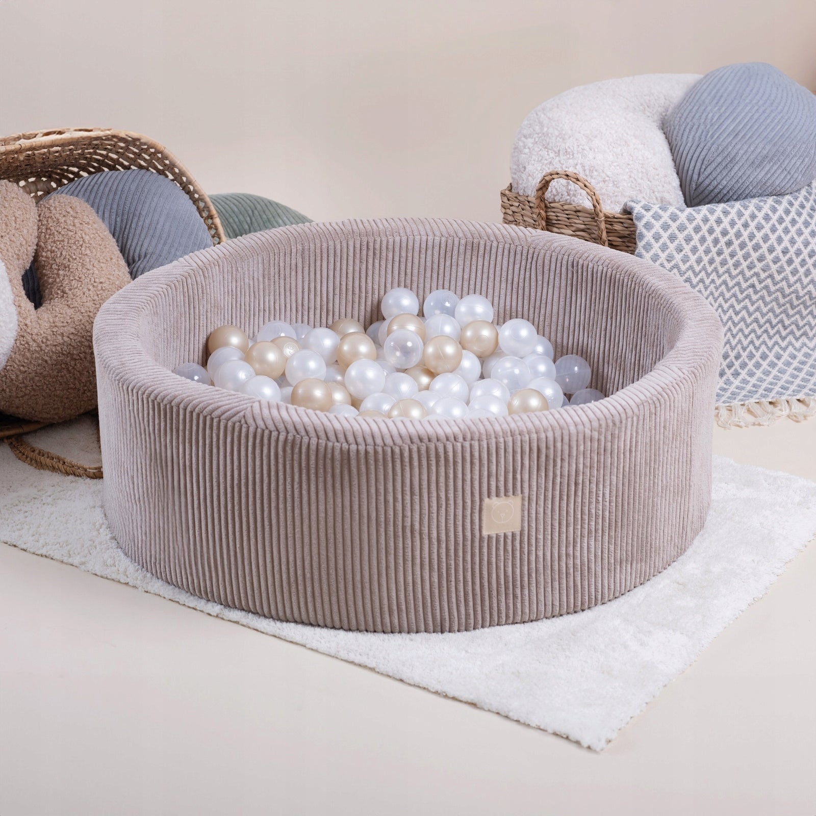 Dry Foam Pool with Balls 90x30 Children Beige Corduroy 300 balls MISIOO Gender boys girls