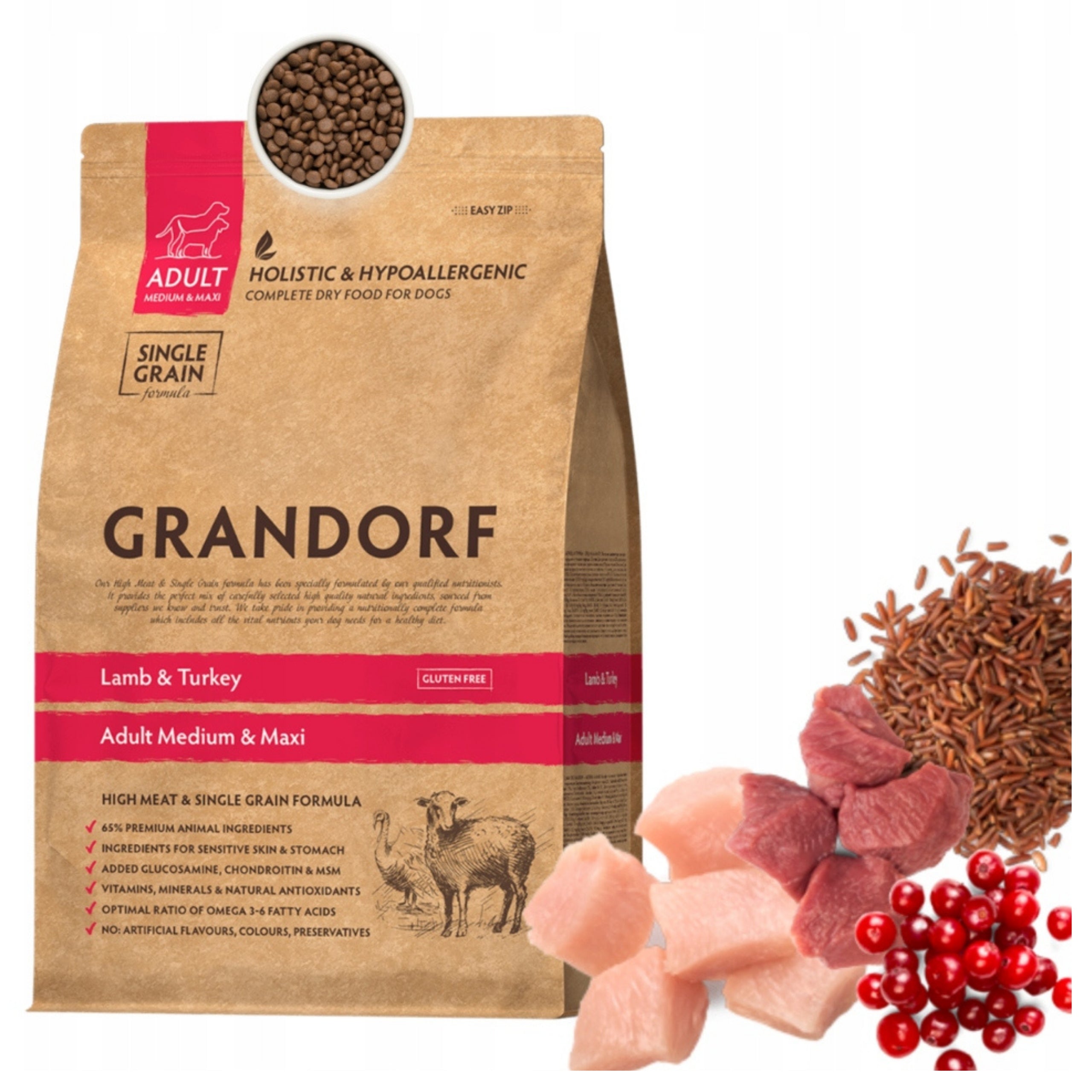 Dry Food for Dogs Grandorf Lamb Turkey Medium Maxi 10kg Lamb FREEBIE