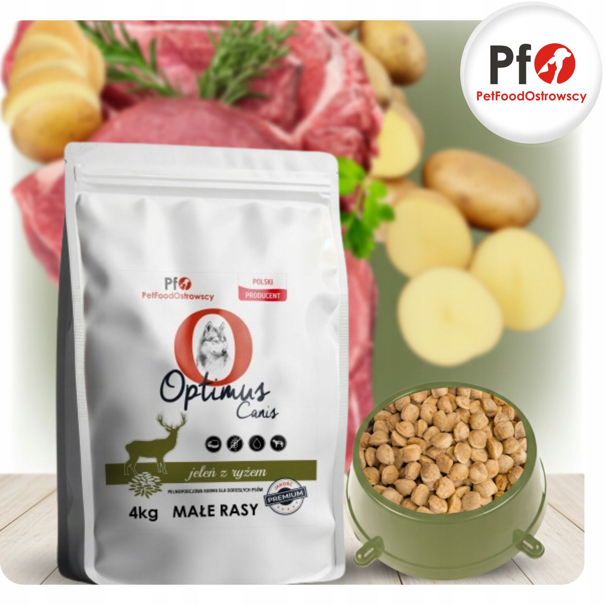 Dry Food for Small Dogs Breed Optimus Canis Premium Deer with Rice 4 kg Packaging status original