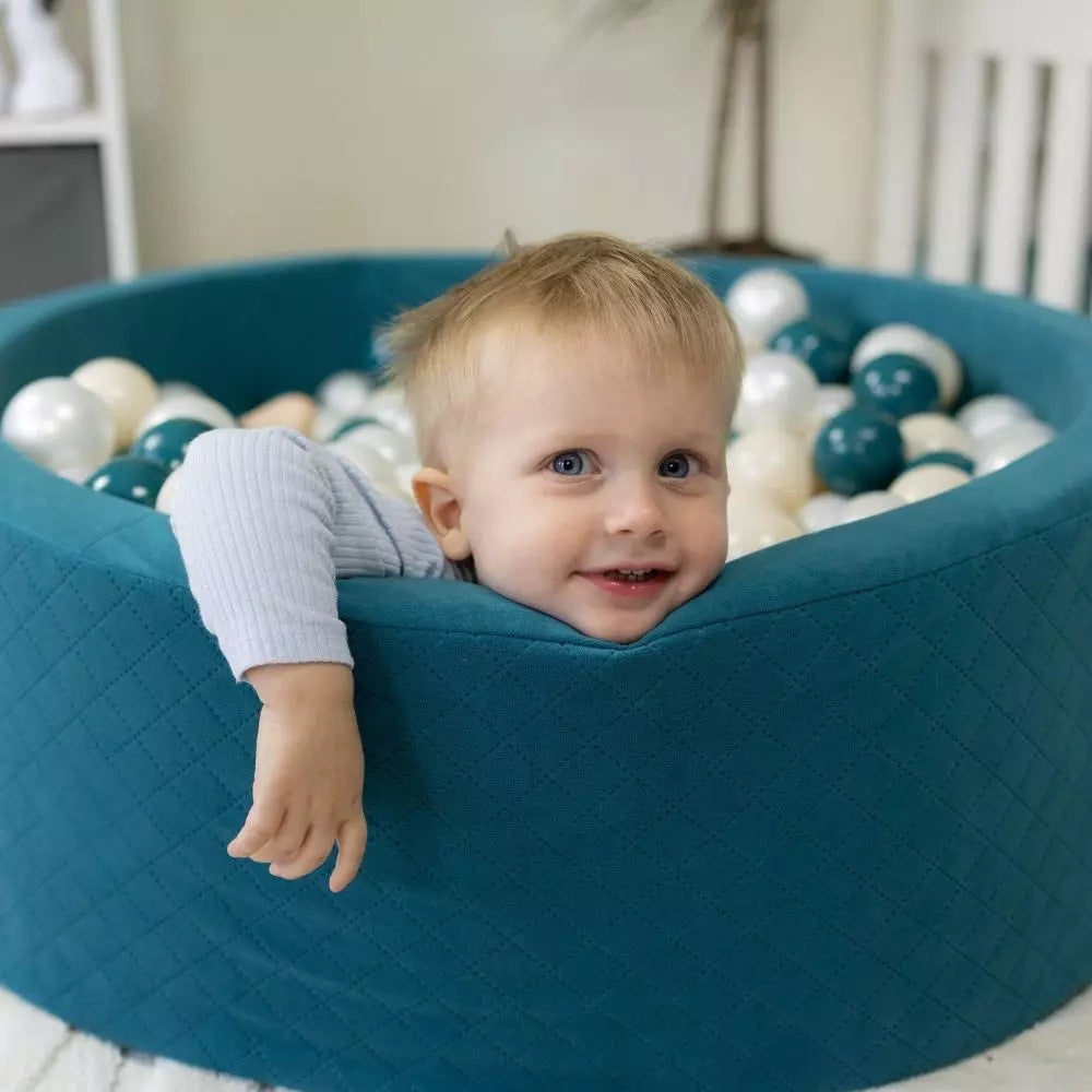 Dry Pool + 200 Balls 90x30cm Children's Turquoise Velvet Polish Sewing Information regarding product safety and compliance For use under direct adult supervision Includes a toy. Adult supervision is recommended
